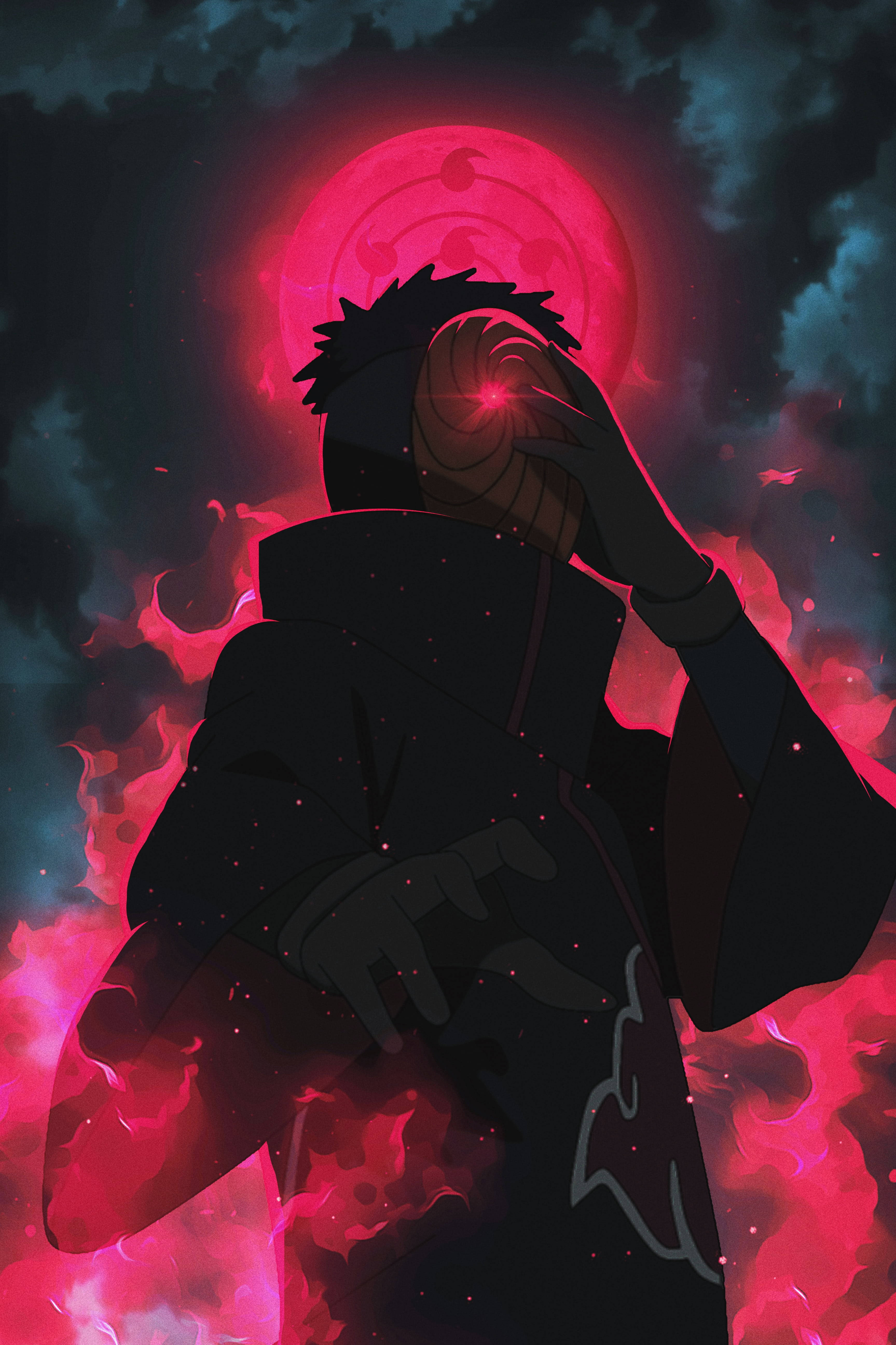 Tobi Naruto Nyekundu Aesthetic Chakra Na Mwezi Picha ya Ukuta