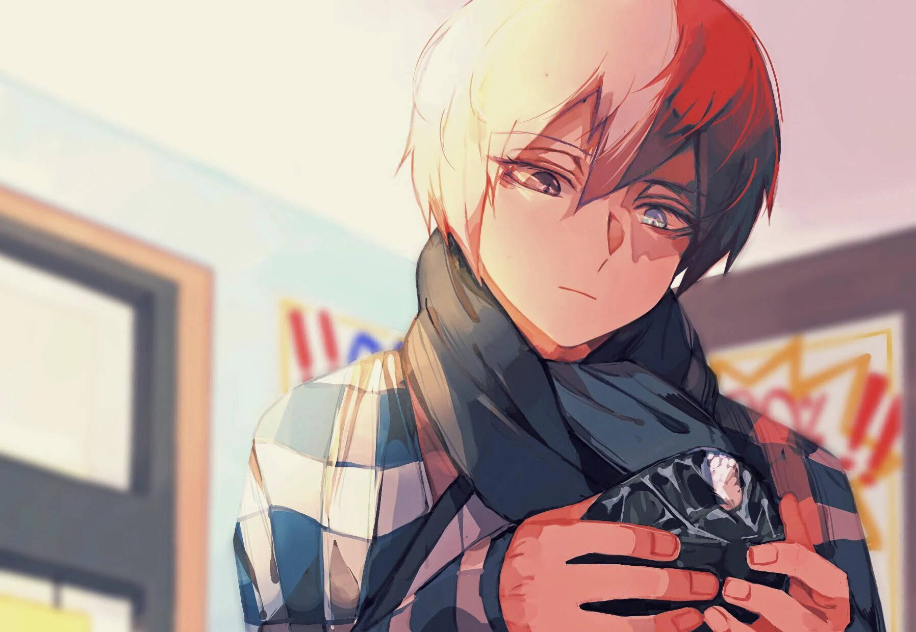 Todoroki Mzuri Akizungumza Kioo cha Kioo Picha ya Ukuta