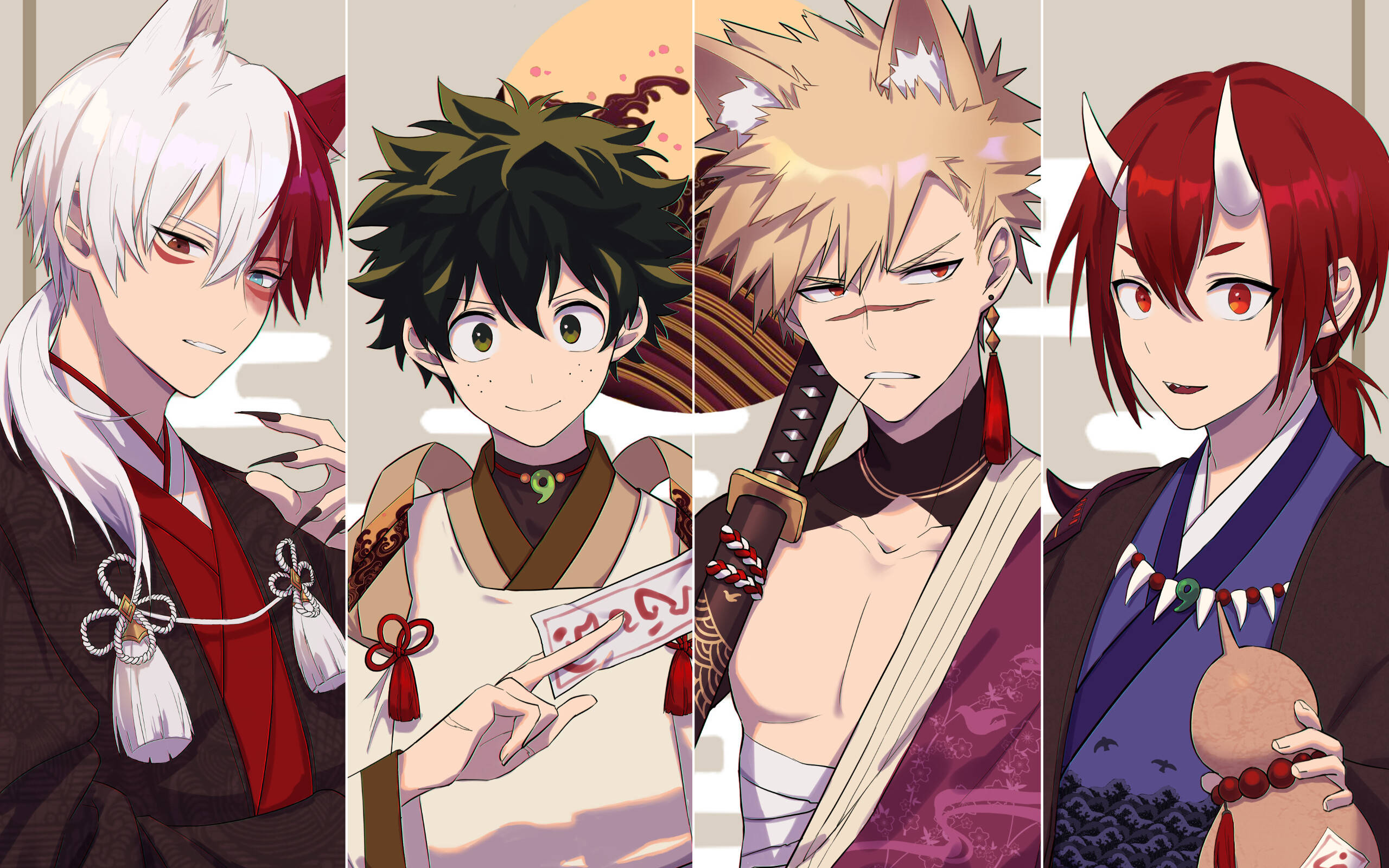 Todoroki Mzuri na Bakugo na Midoriya Picha ya Ukuta