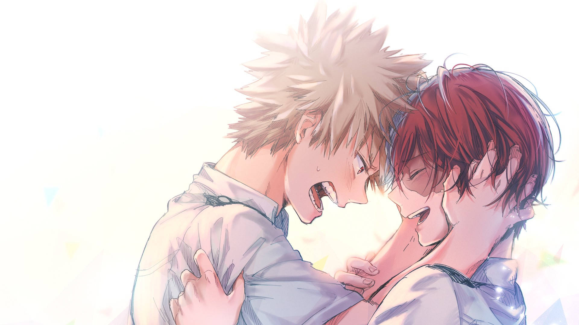 Todoroki na Bakugo Wazuri Katika Nyeupe Picha ya Ukuta