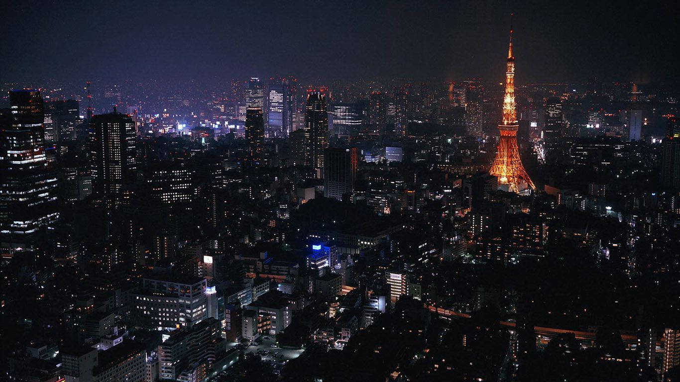 Tokyo Tower Inayomwanga Usiku Picha ya Ukuta