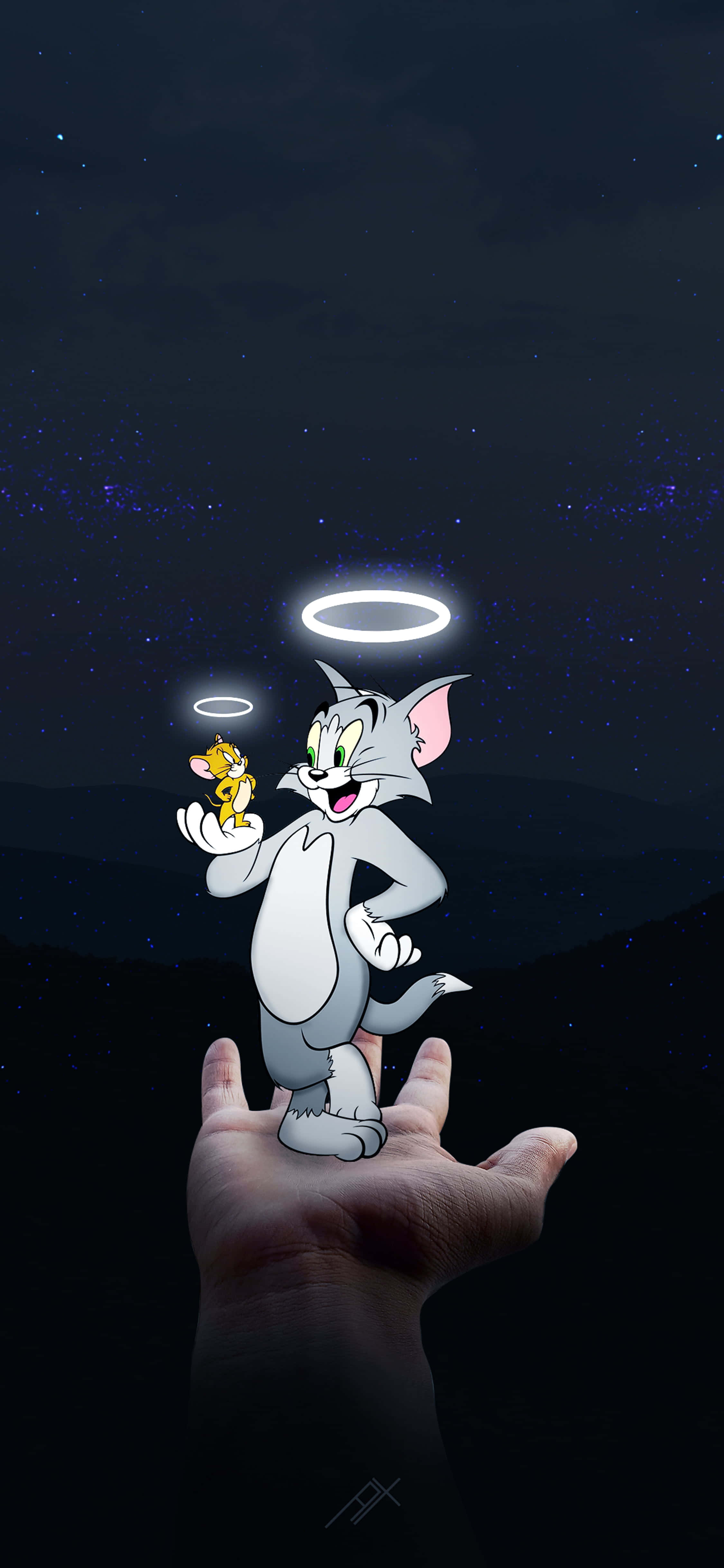 Tom na Jerry na Halos Mandhari ya Katuni Picha ya Ukuta