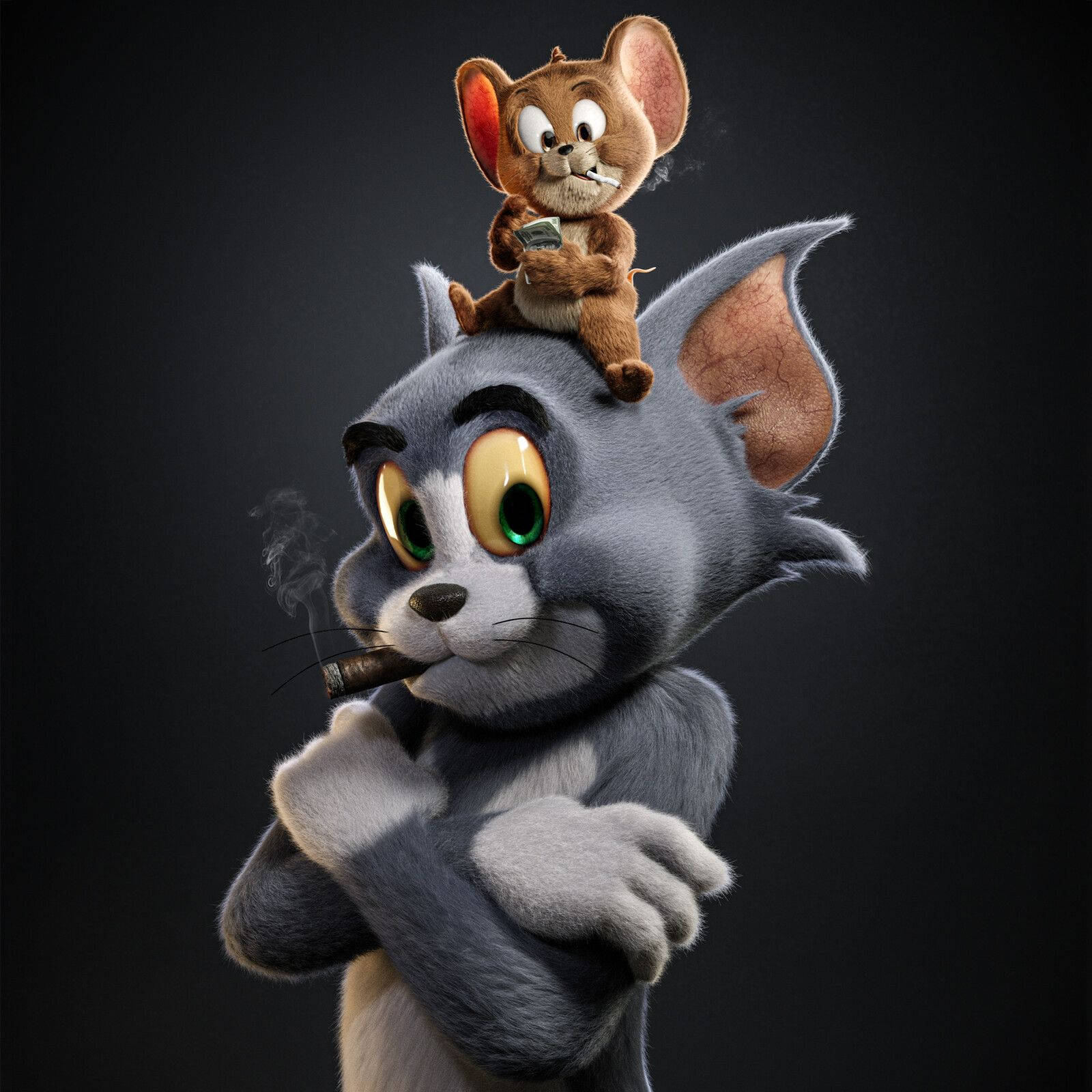Tom na Jerry Wakivuta Sigara 3D 4K Picha ya Ukuta