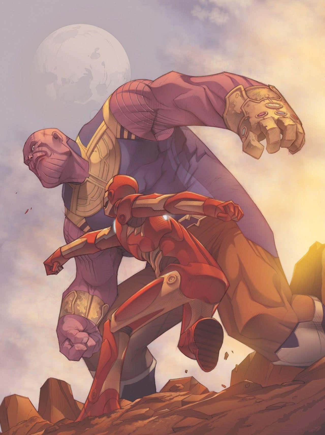 Tony Stark battles Thanos for the fate of the universe. Picha ya Ukuta