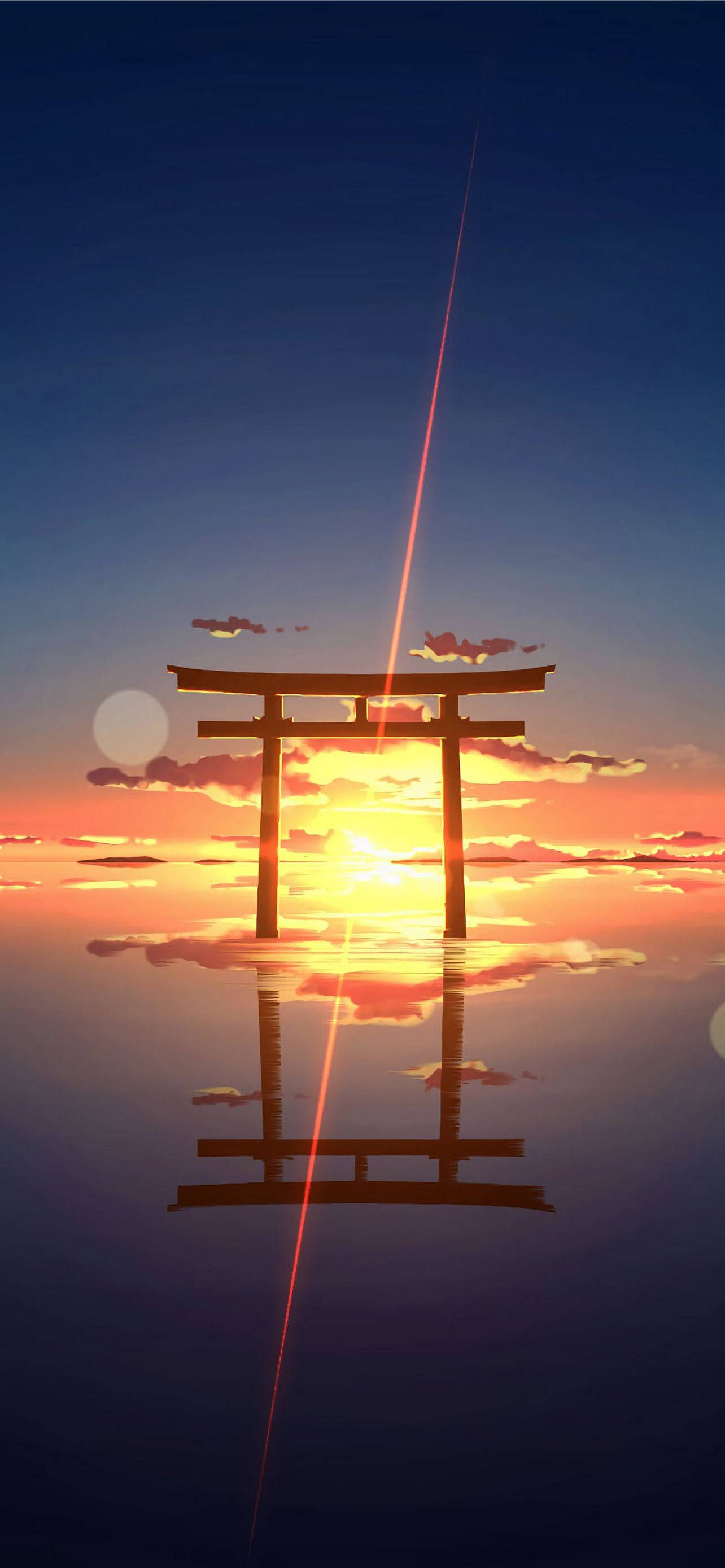 Torii Gate Sunset Horizon Picha ya Ukuta