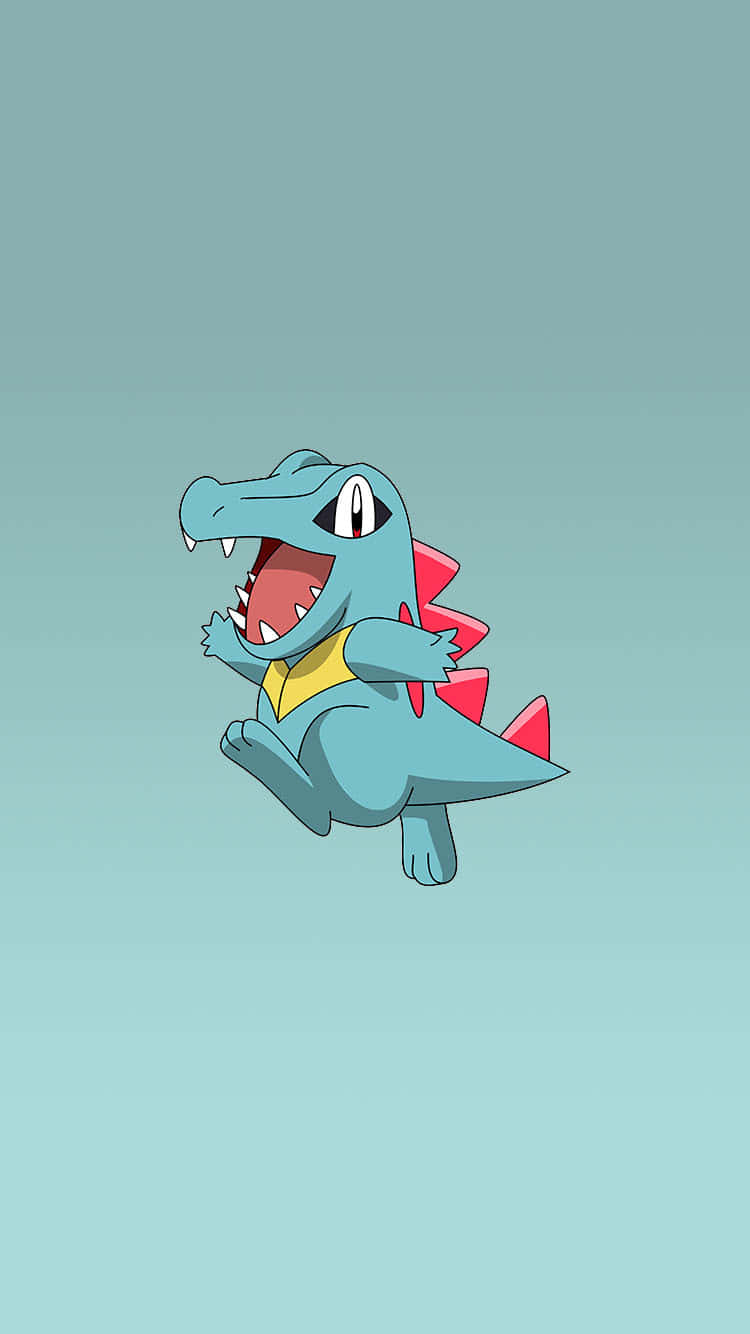 Totodile kwenye Mandhari ya Rangi ya Teal Inayopwa Picha ya Ukuta