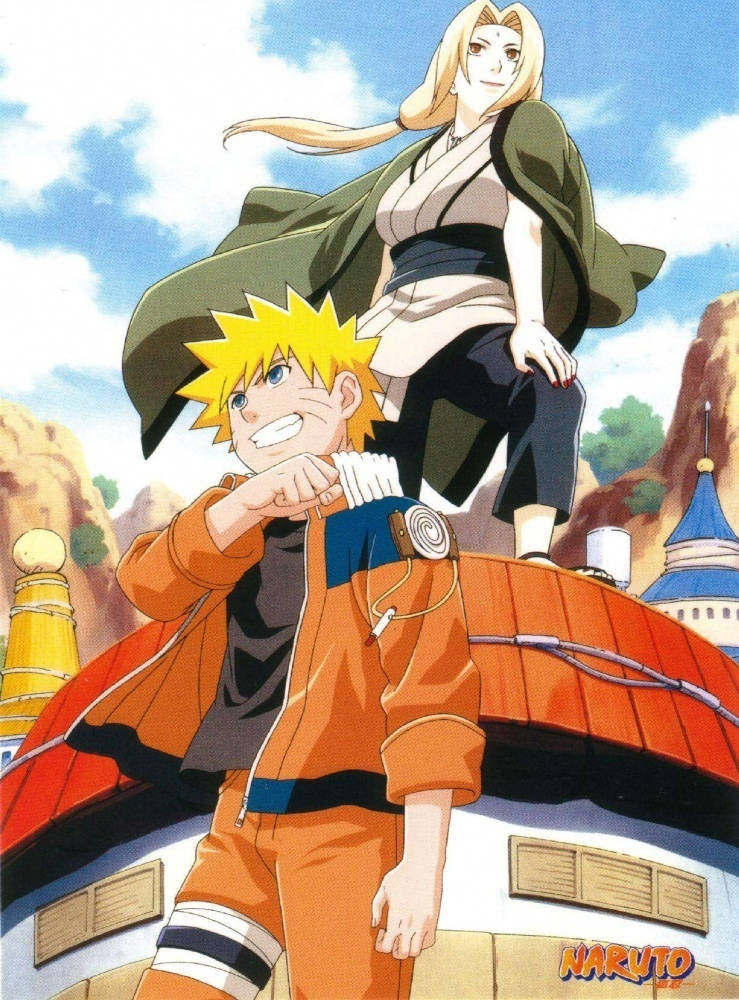 Tsunade na Naruto Wakitabasamu Picha ya Ukuta
