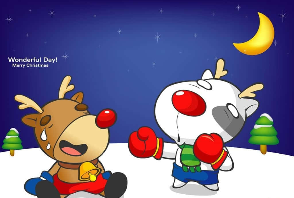Tukio la Krismasi la Kuchekesha na Santa na Reindeer Picha ya Ukuta