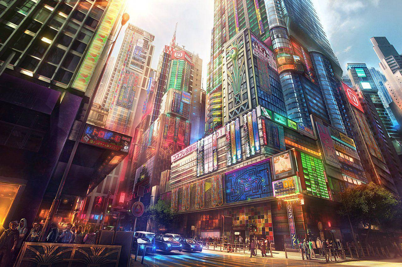 Tukio la Kupendeza la Anime la Mji wa Kijapani Picha ya Ukuta