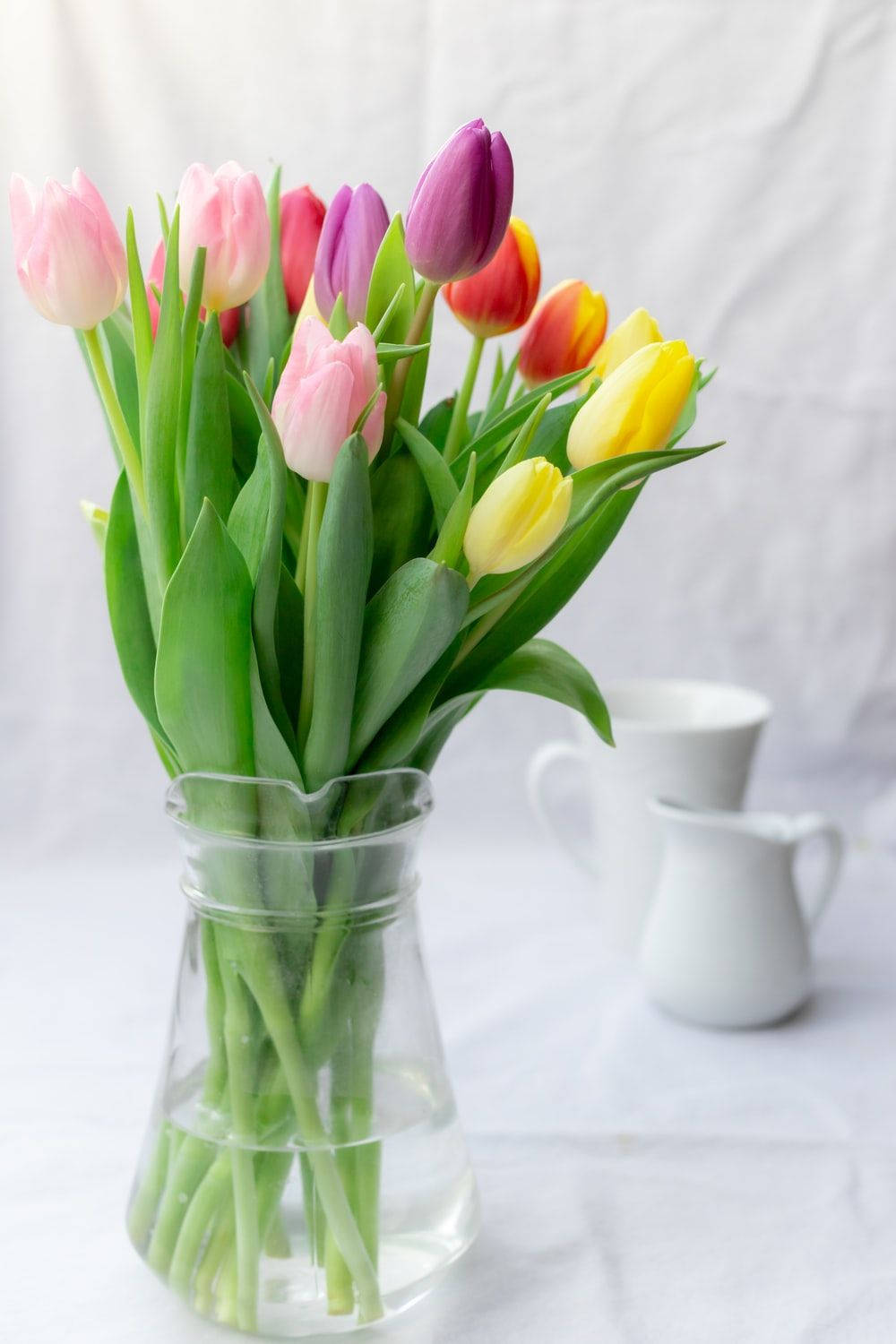 Tulipu za Rangi Mbalimbali Kwenye Chombo cha Maua Picha ya Ukuta