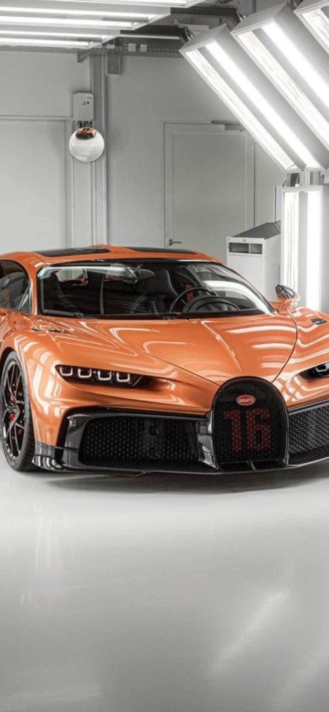 Tumia nguvu na kasi ya iPhone Xs kwa mwoneko wa Bugatti. Picha ya Ukuta