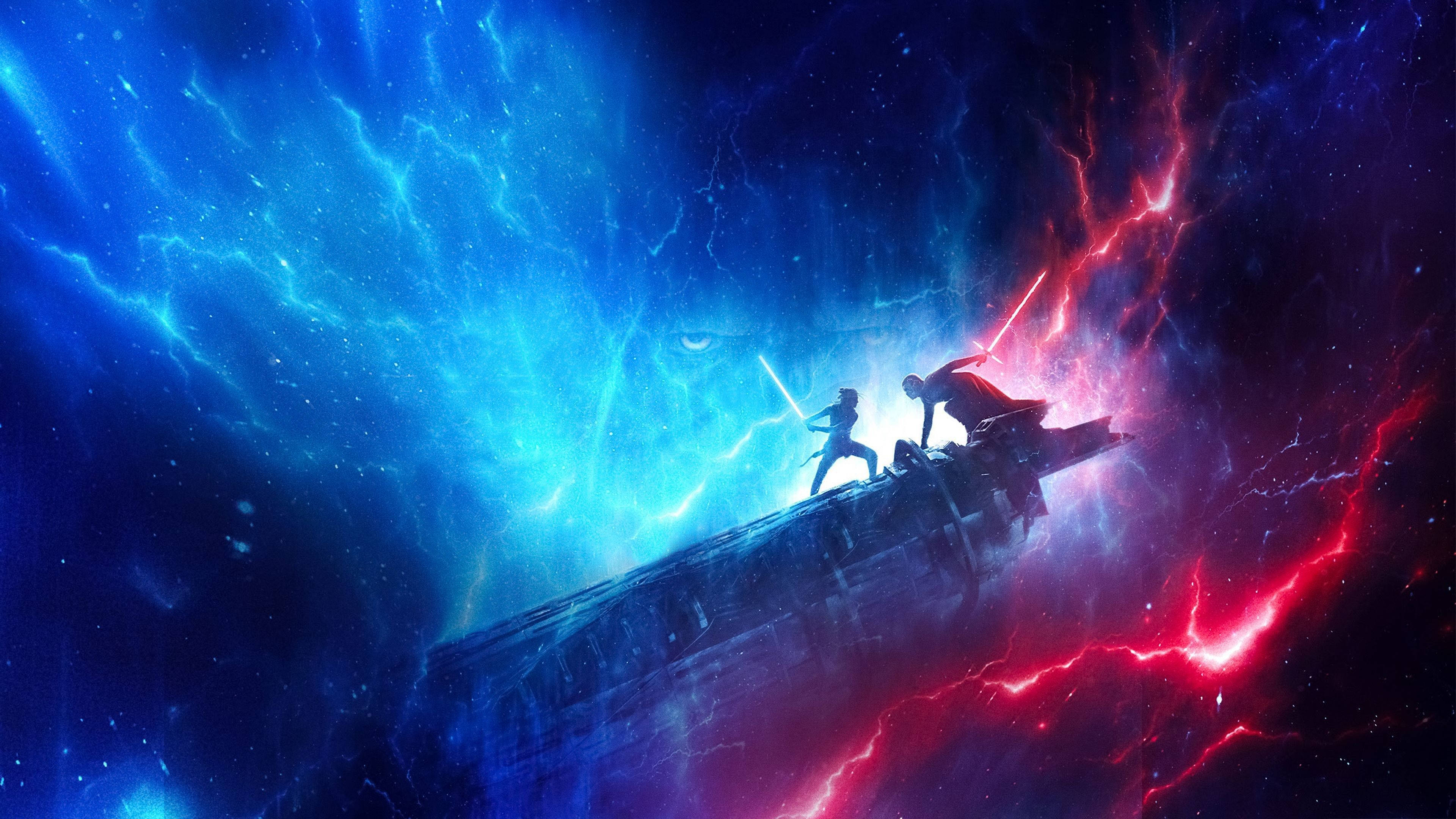 TV 4K Star Wars Rey Kylo Ren Bluu na Nyekundu Picha ya Ukuta