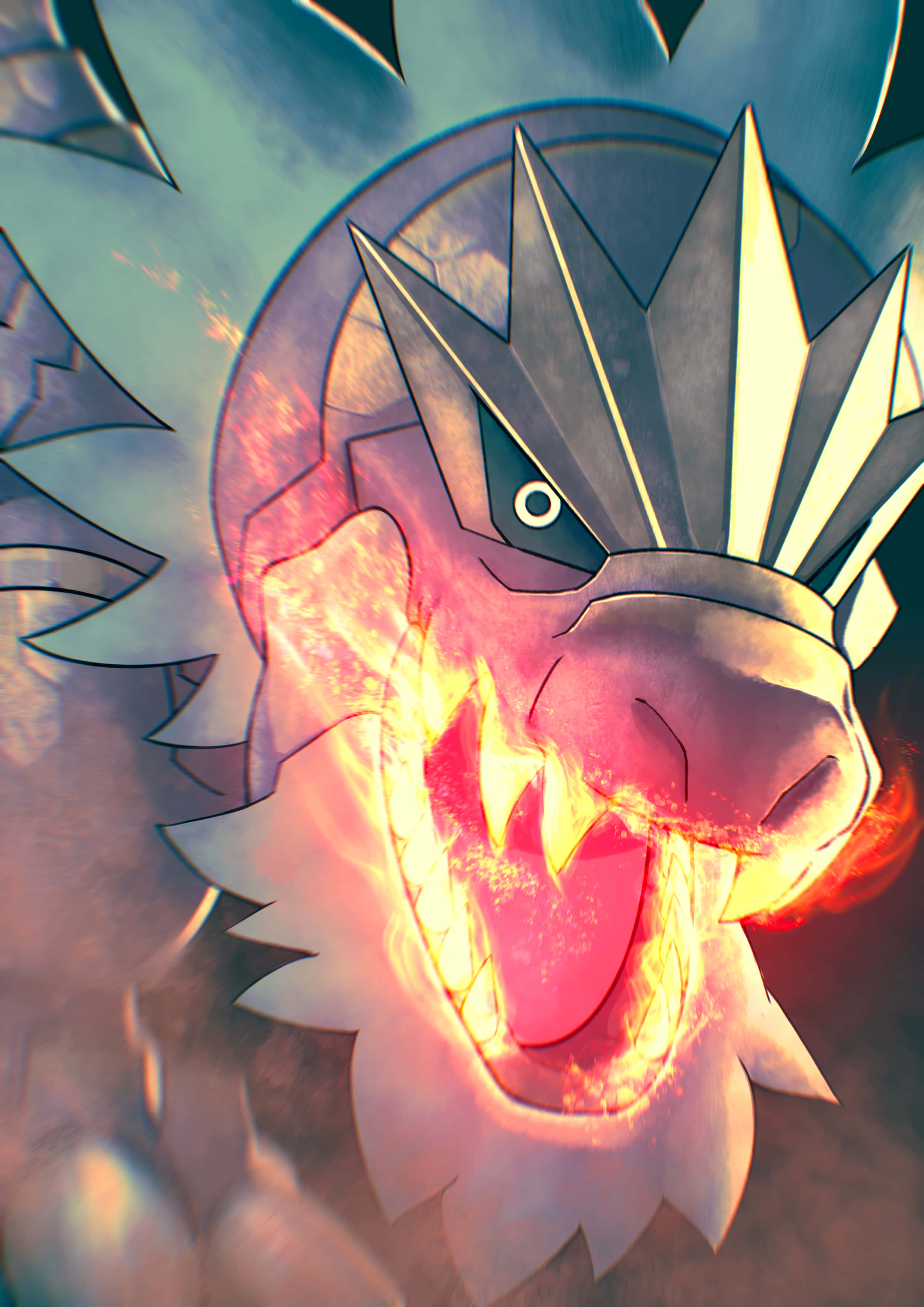 Tyrantrum Inachukua Nguvu ya Fire Fang Picha ya Ukuta