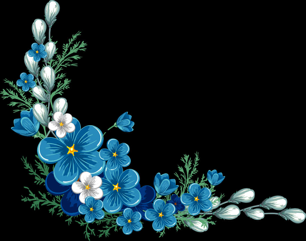 Ubunifu wa Maua ya Bluu Pembeni Picha ya Ukuta