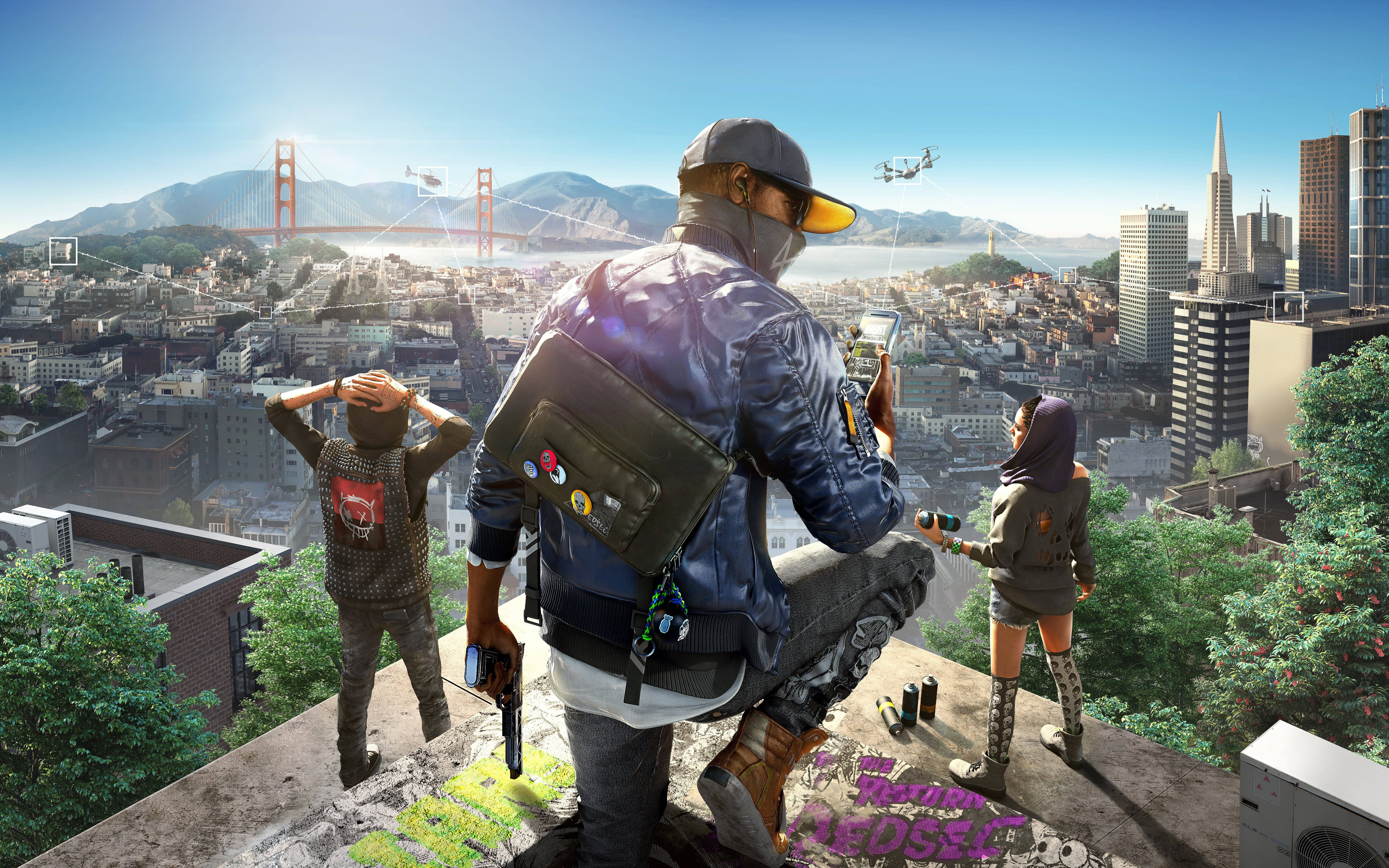 Uchunguzi wa 4K wa Mchezo wa Video Watch Dogs 2 Picha ya Ukuta