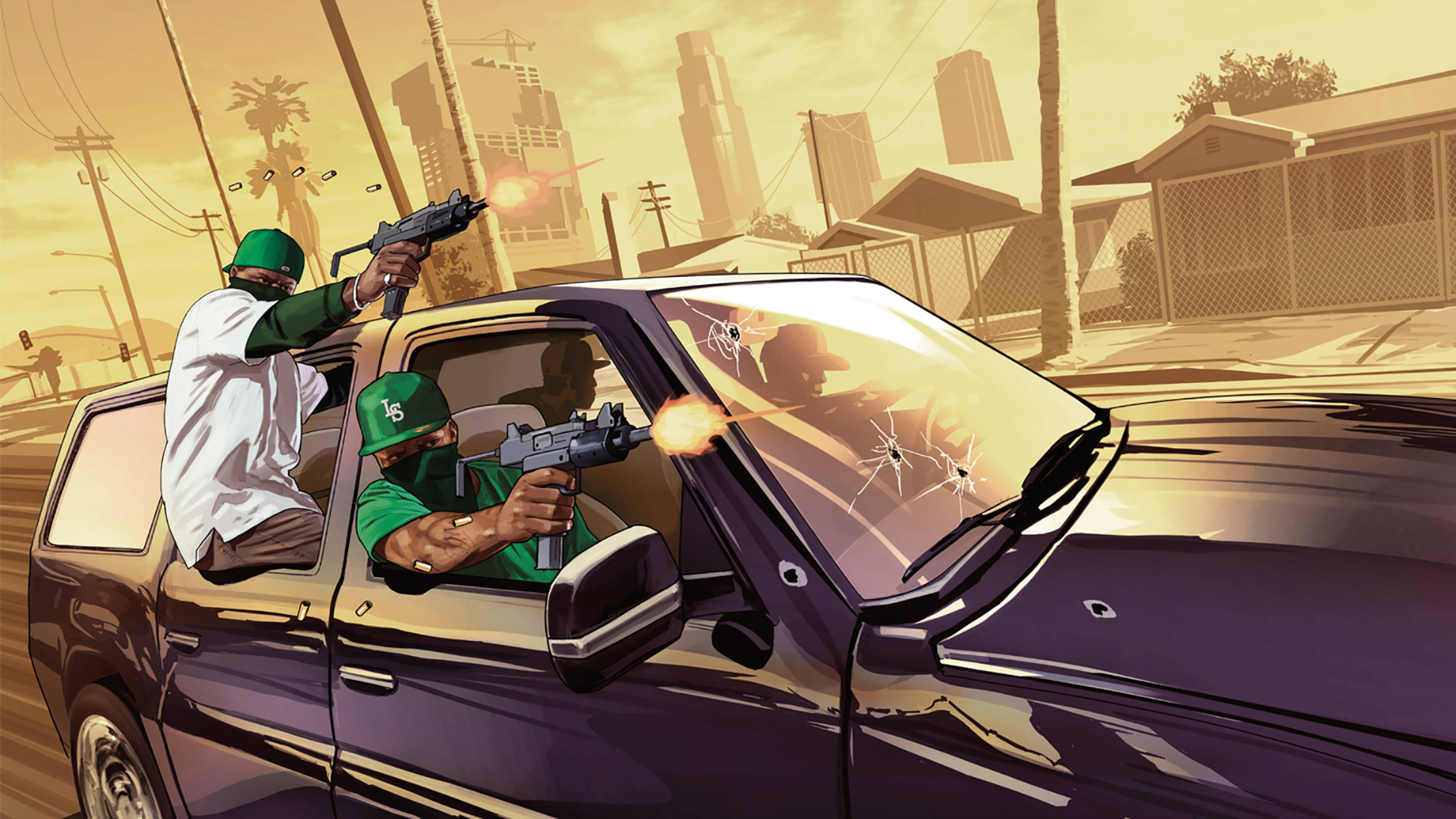 Ufyatuaji wa Risasi kwenye Gari la GTA SA 4K Picha ya Ukuta