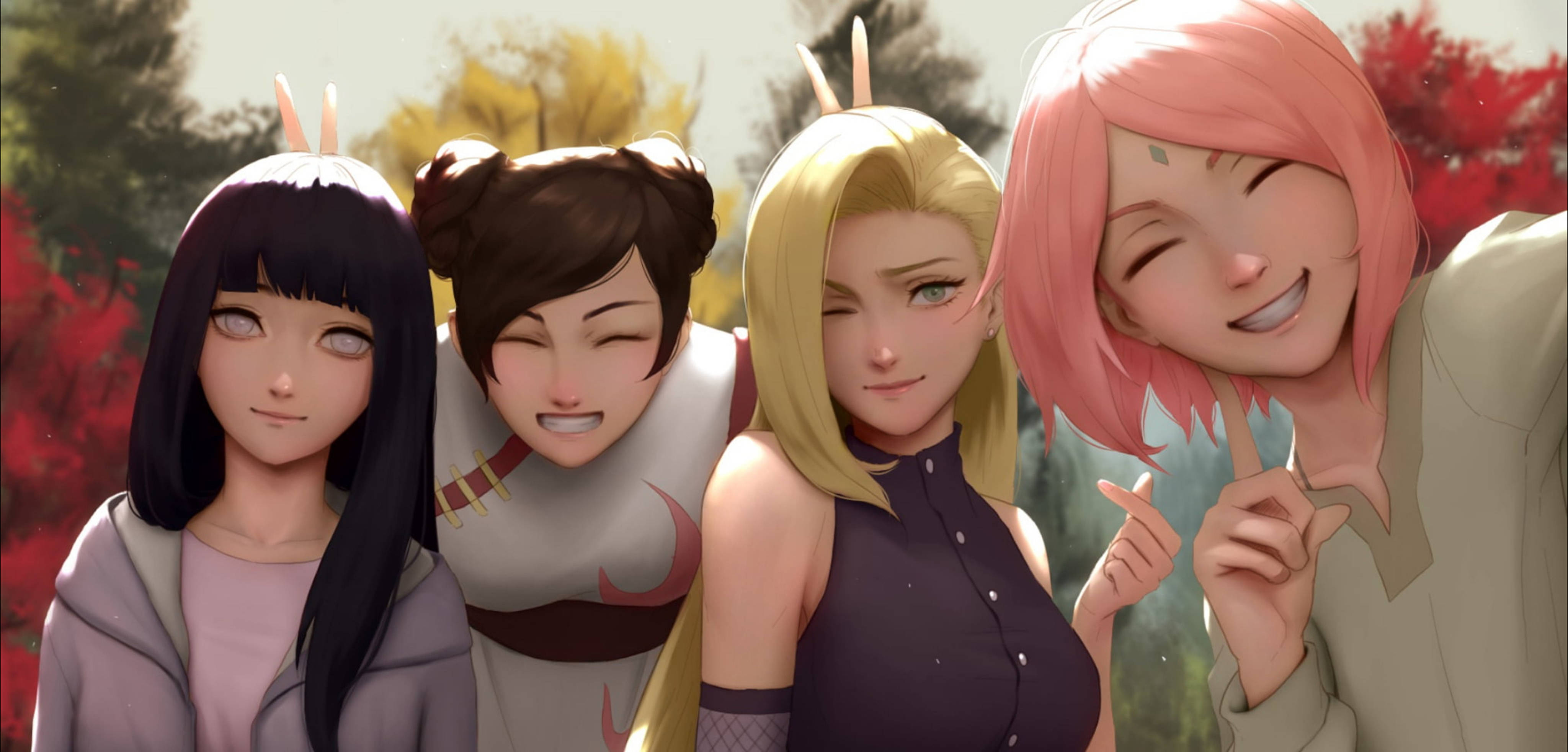 Ukuta wa 4K Wenye Wahusika wa Kike wa Naruto Picha ya Ukuta