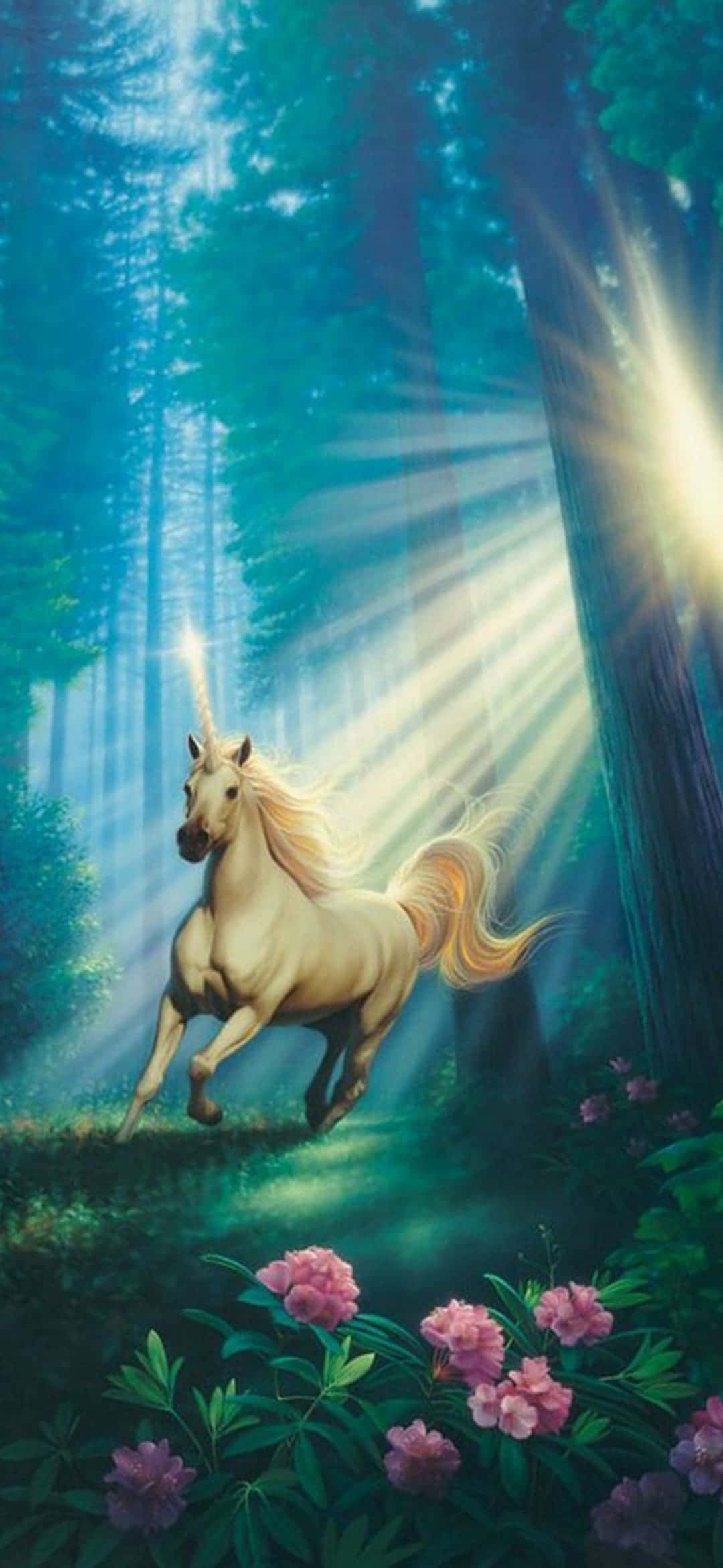 Unicorn Anayekimbia Msituni Picha ya Ukuta