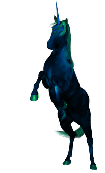 Unicorn Mweusi Mweupe Mwenye Rangi ya Bluu Picha ya Ukuta