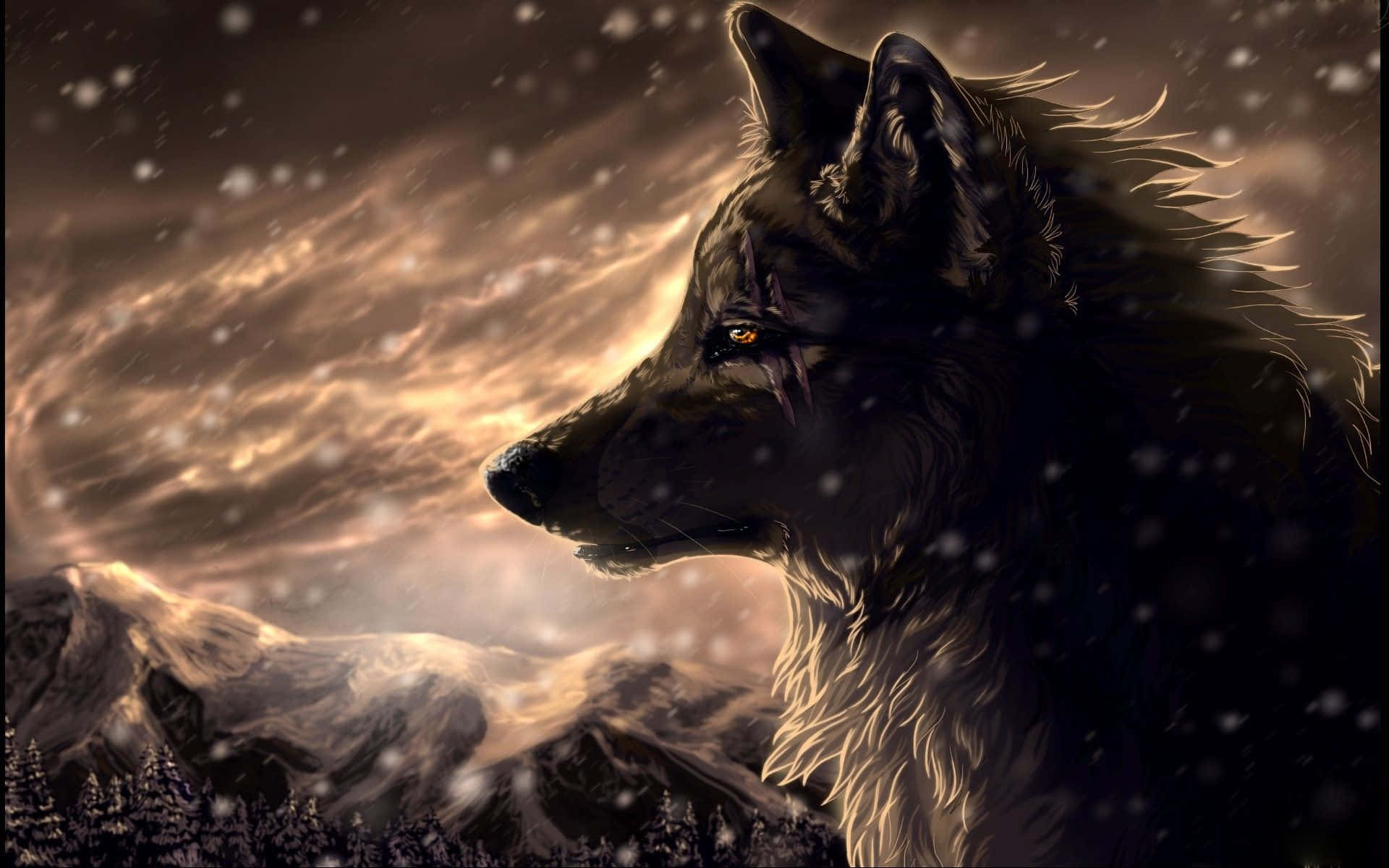 Universe Mwenye Nguvu: Mandhari ya Wolf wa Galaxy Picha ya Ukuta