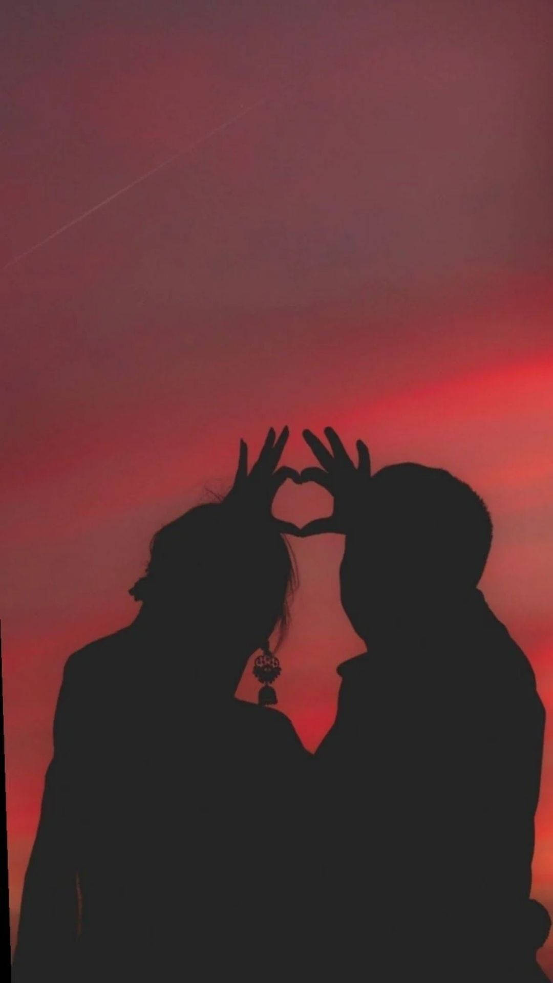 Upendo Silhouette ya Wanandoa Picha ya Ukuta