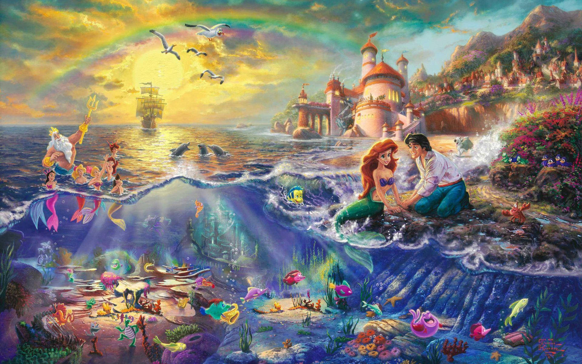 Upendo Uko Baharini: Mermaid Mdogo na Prince Eric Picha ya Ukuta