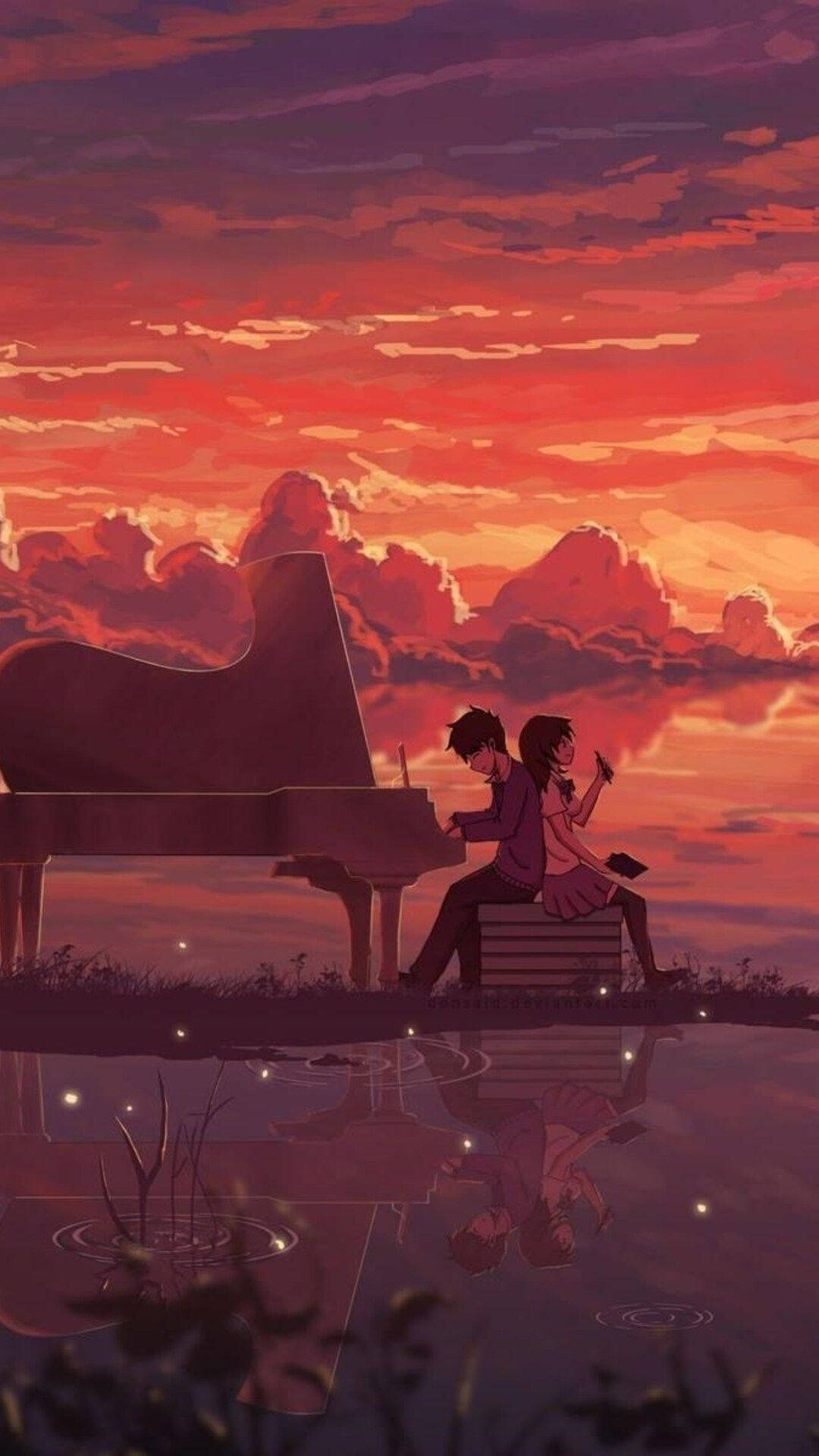 Upendo wa Wanandoa kwenye Piano Picha ya Ukuta