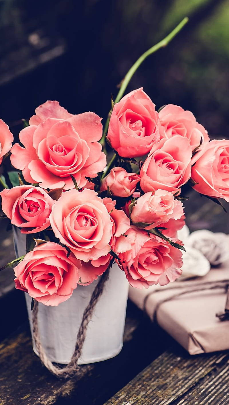 Urembo wa Maua ya Kiasili Pink Roses Picha ya Ukuta