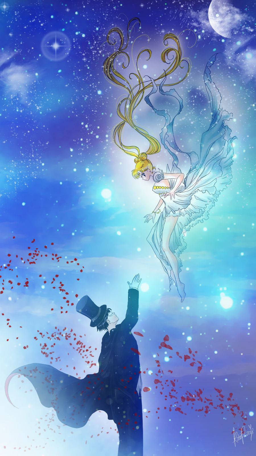 Usagi na Tuxedo Mask Sailor Moon iPhone Picha ya Ukuta