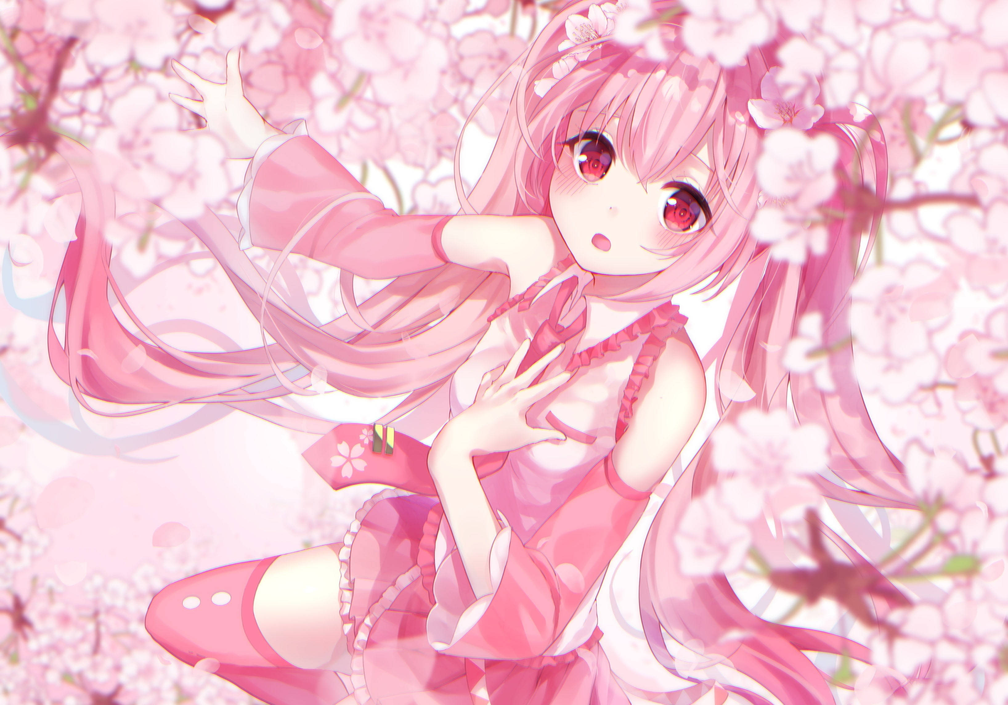 Usanifu wa Anime wa Pinki ya Maua Picha ya Ukuta