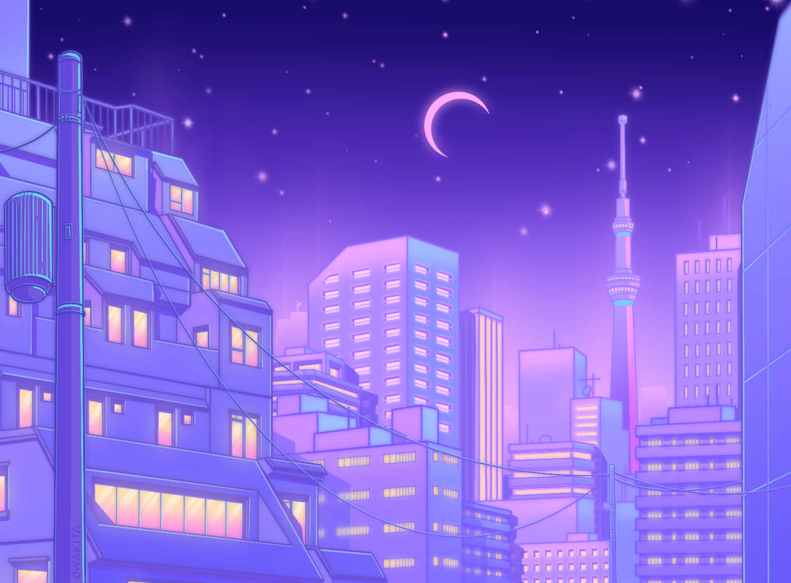 Usiku wa Zambarau Tokyo Anime Picha ya Ukuta