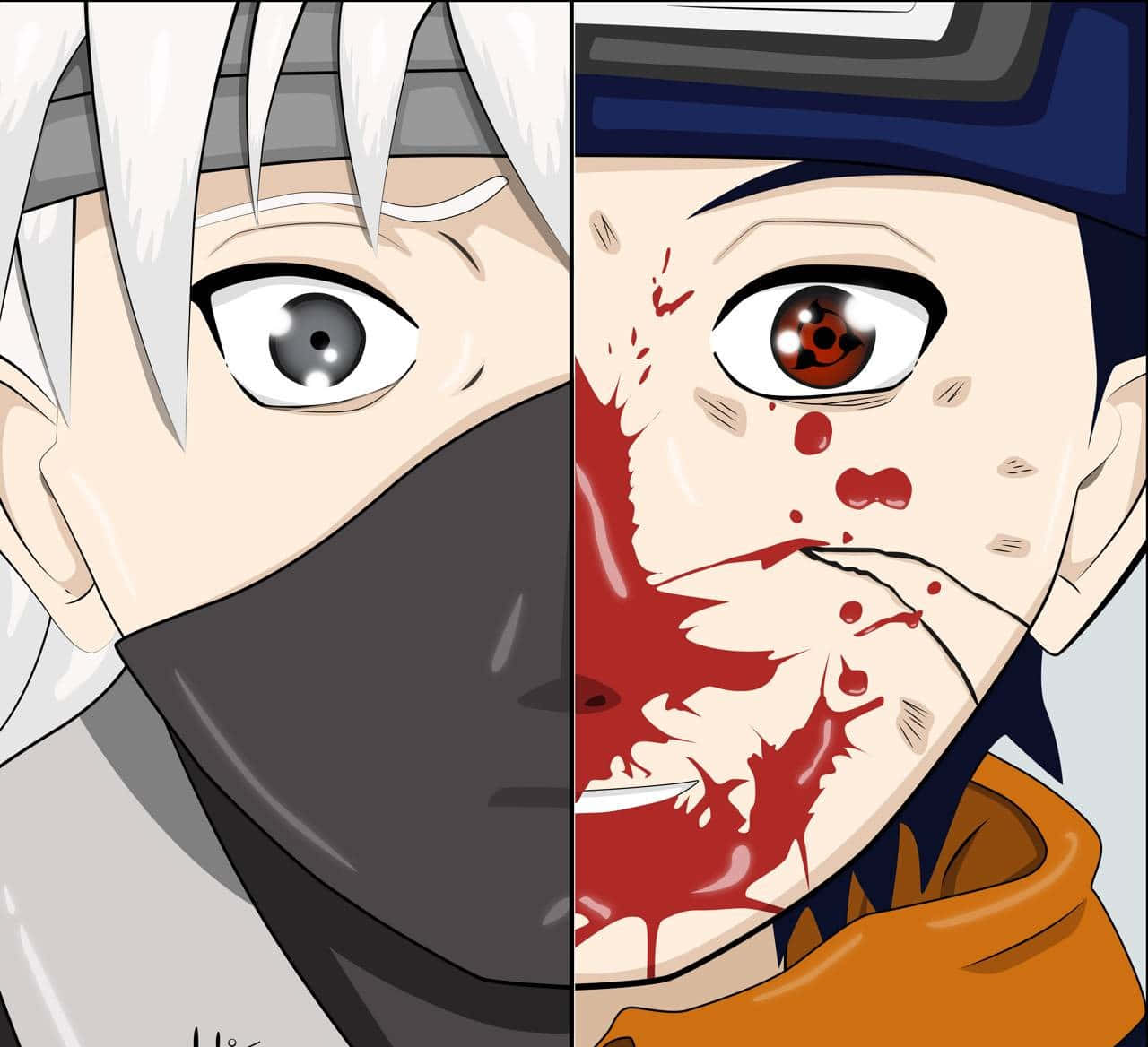 Uso wa Kakashi na Obito Picha ya Ukuta