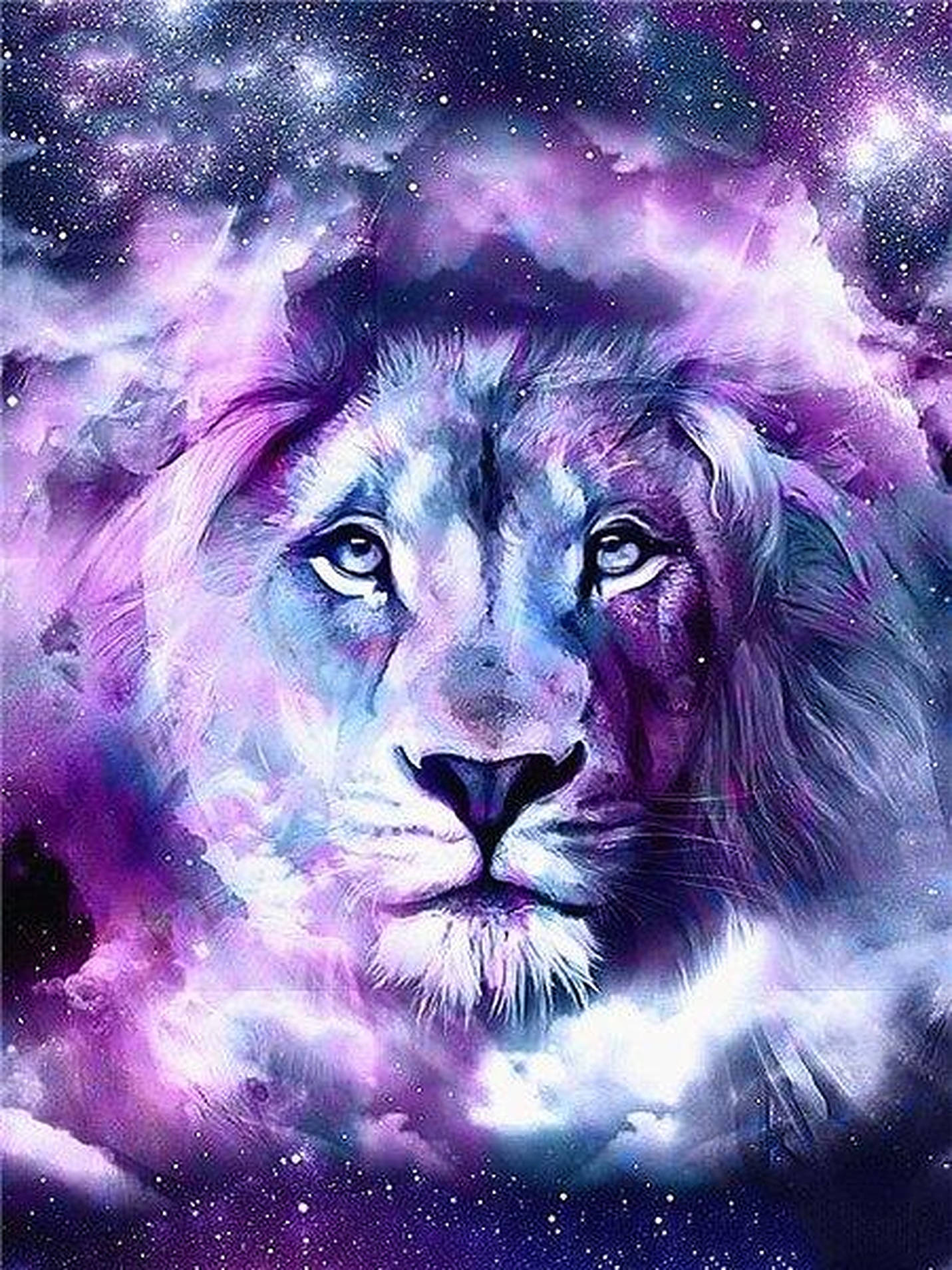 Uso wa Simba wa Galaxy Moshi wa Zambarau Picha ya Ukuta