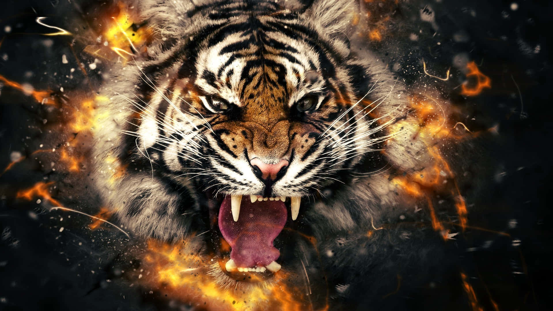 Uso wa Tiger Kwa Hasira Na Moto Picha ya Ukuta