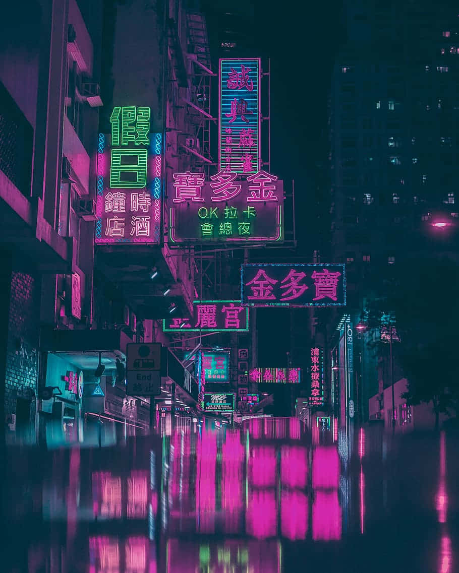Utafiti wa maisha ya usiku ya Neon City Picha ya Ukuta