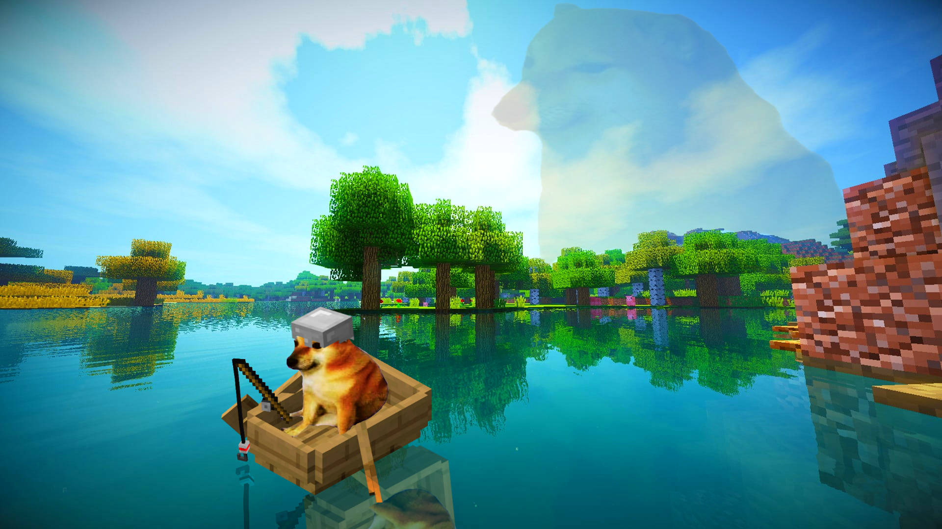 Uvuvi wa Cheems kwenye Minecraft PC Picha ya Ukuta