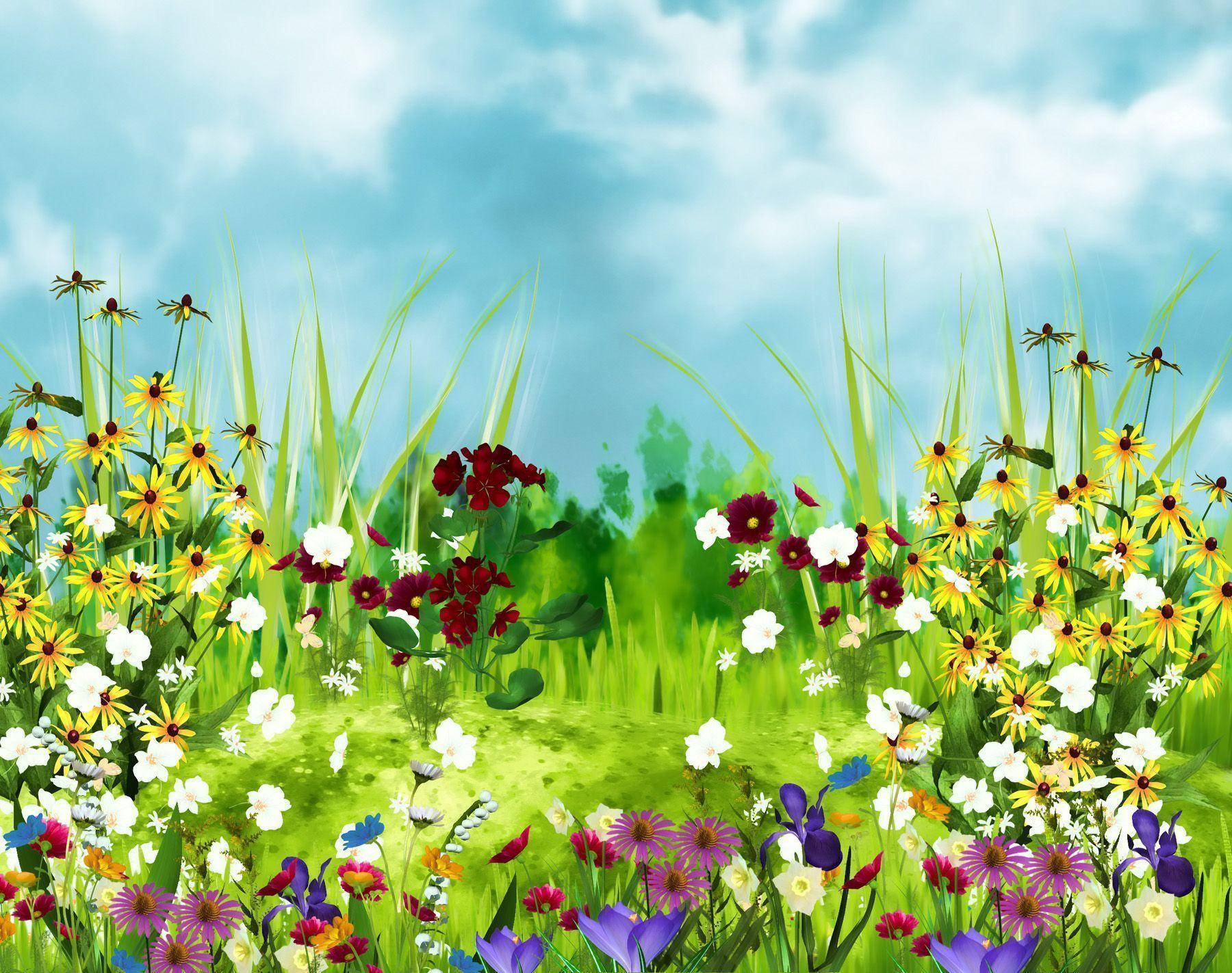 Uwanja wa Maua ya Kupendeza wa Spring Picha ya Ukuta