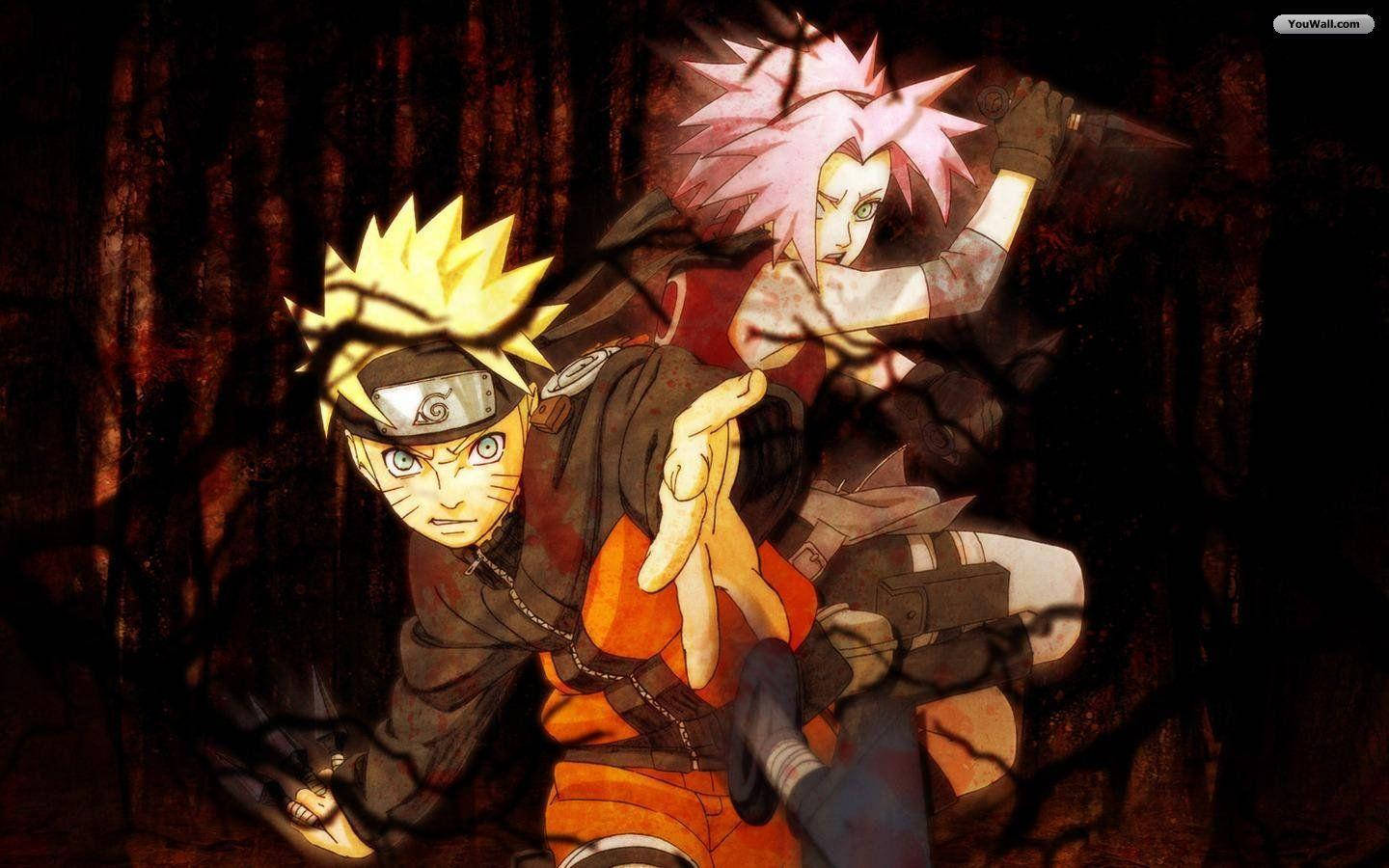 Uzumaki Naruto na Haruno Sakura Katuni Picha ya Ukuta