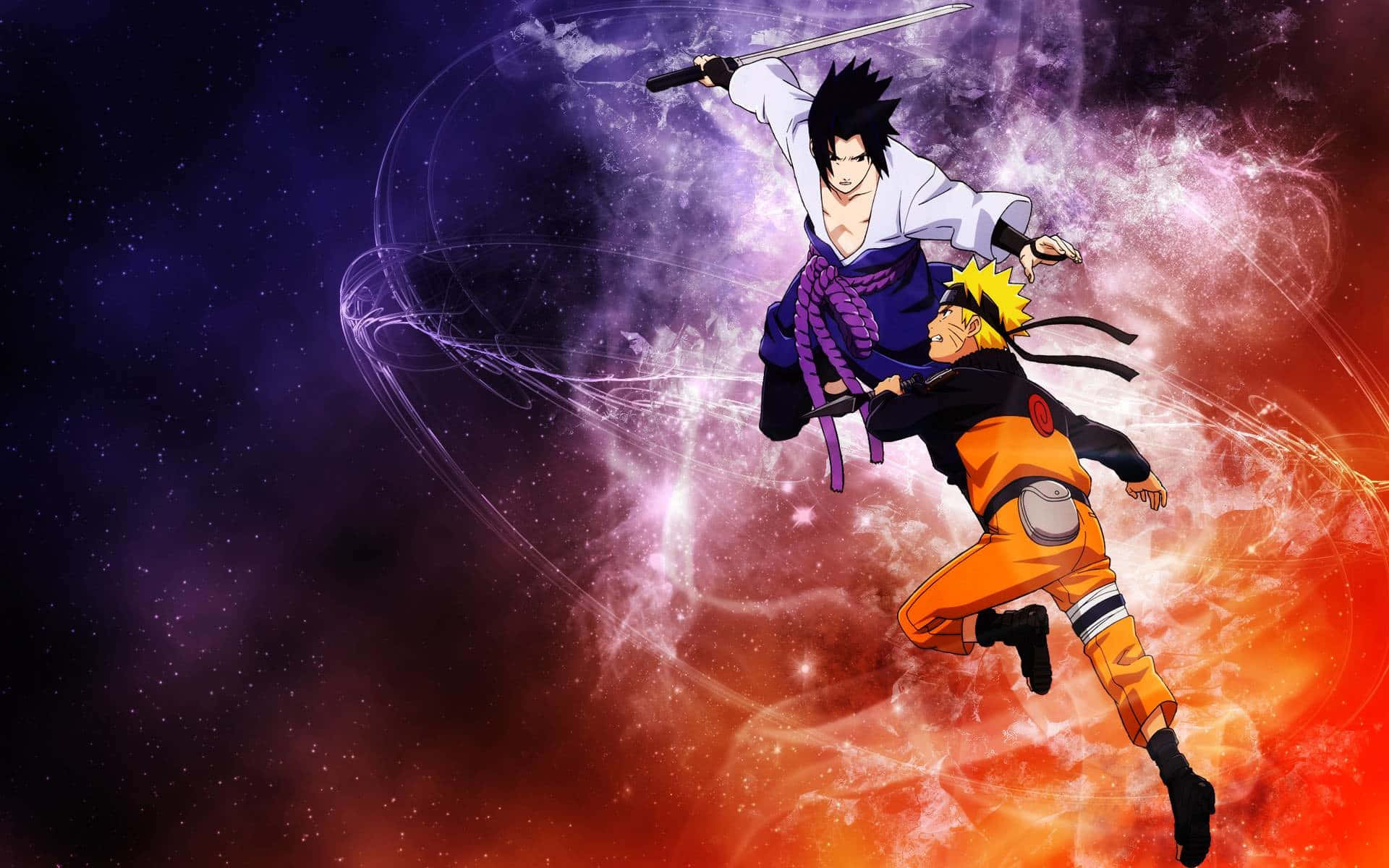 Uzumaki Naruto na Uchiha Sasuke - Pambano Kali Chini ya Mwangaza wa Mwezi Picha ya Ukuta