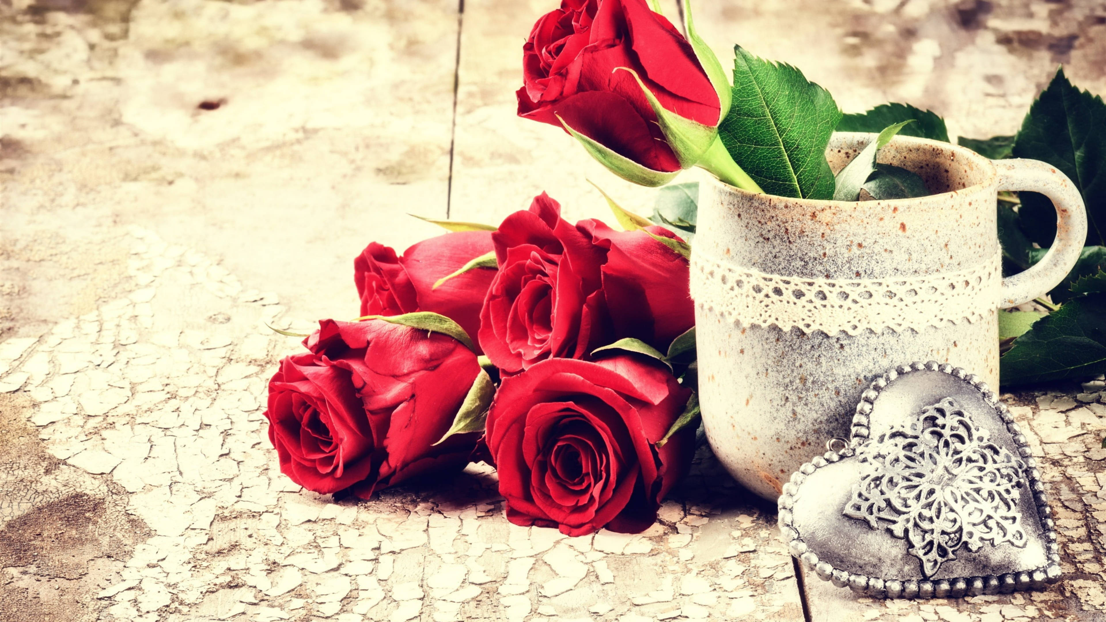 Valentines Day Red Roses Picha ya Ukuta