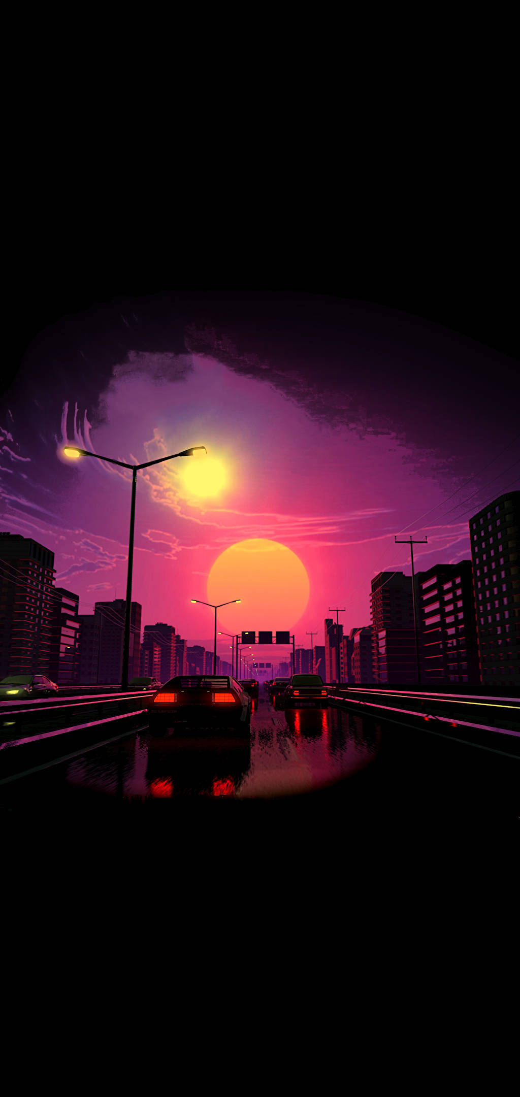 Vaporwave Artwork Pink Sunset Aesthetic Tablet Picha ya Ukuta