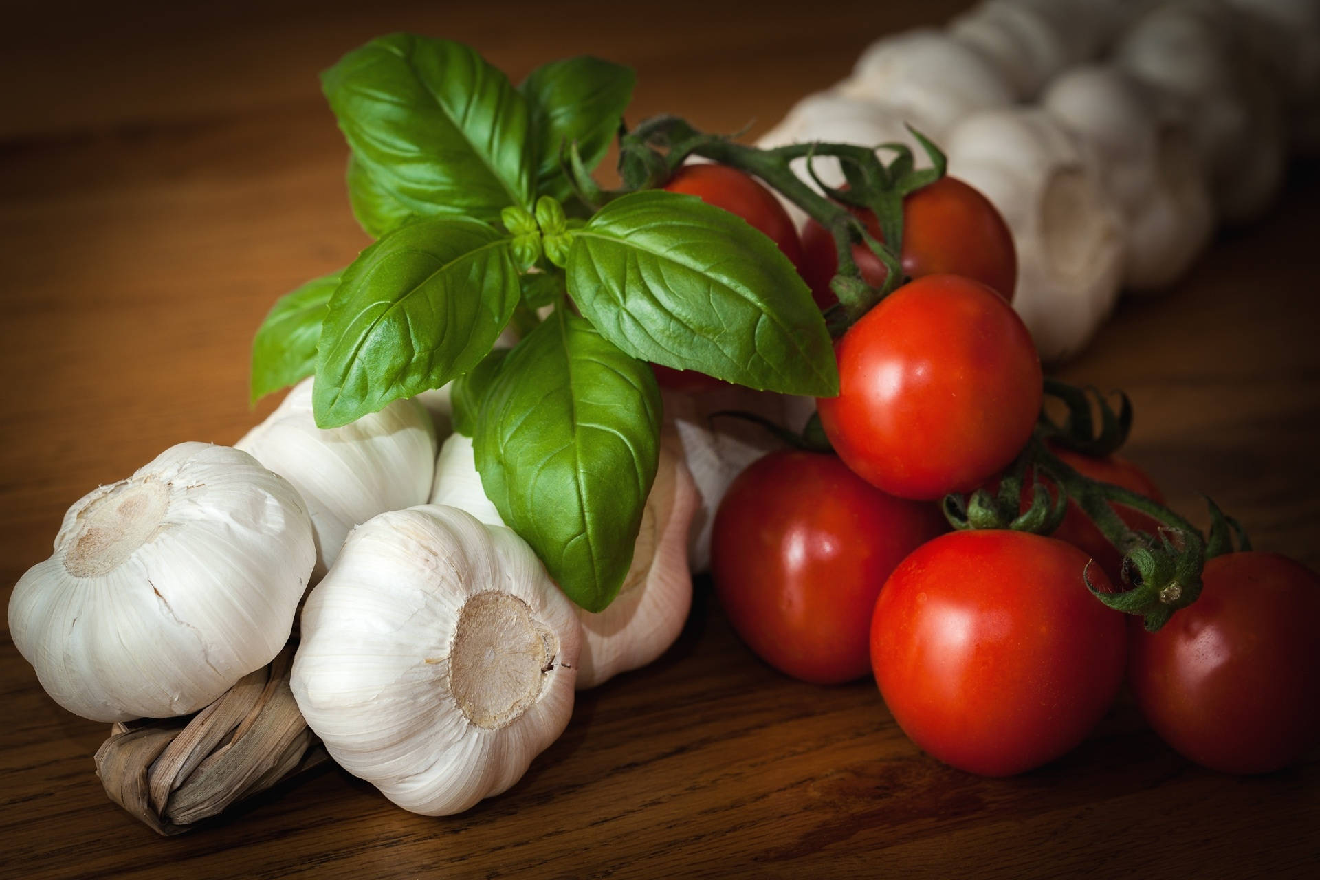 Vegetable Tomato Basil Garlic Picha ya Ukuta