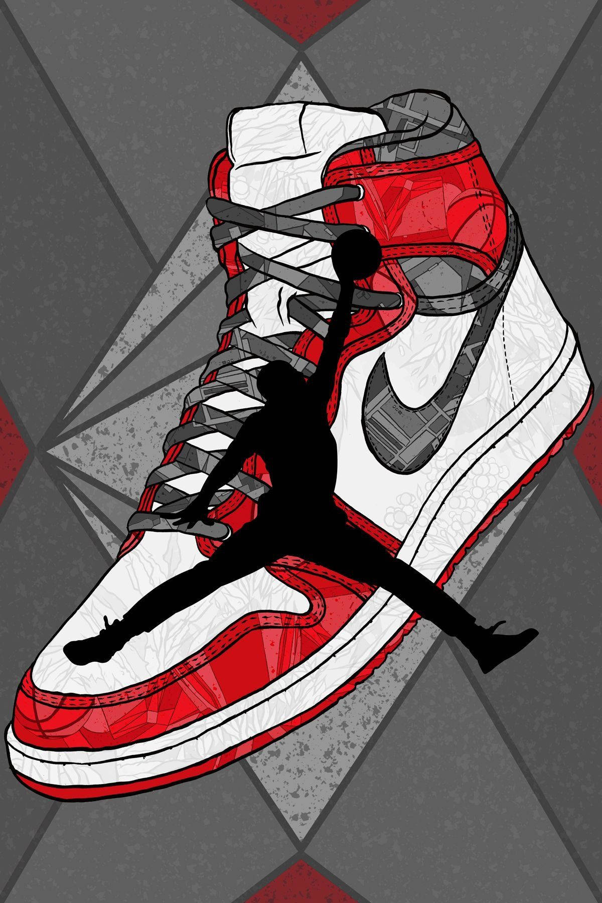 Viatu vya Cartoon Jordan Chicago Nyekundu Kijivu Mandharinyuma Picha ya Ukuta