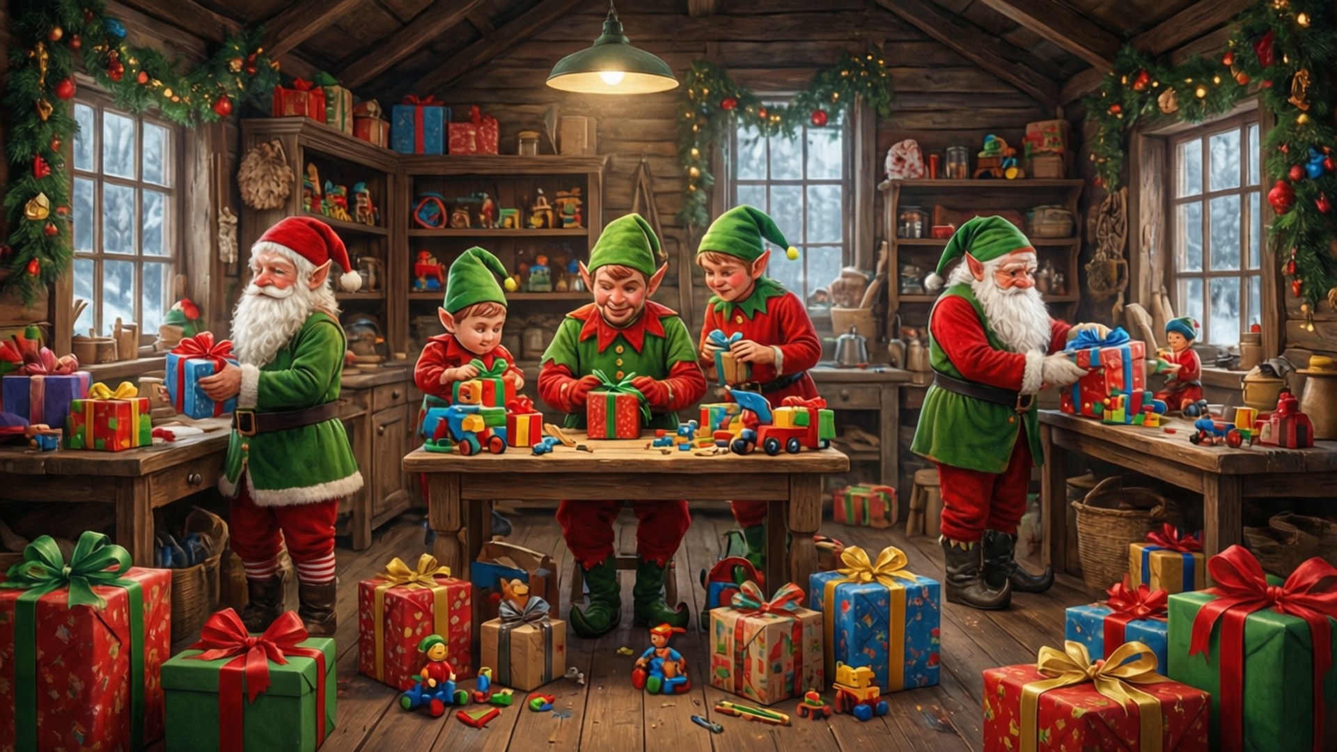 Vibanda vya Santa vya Elf Picha ya Ukuta