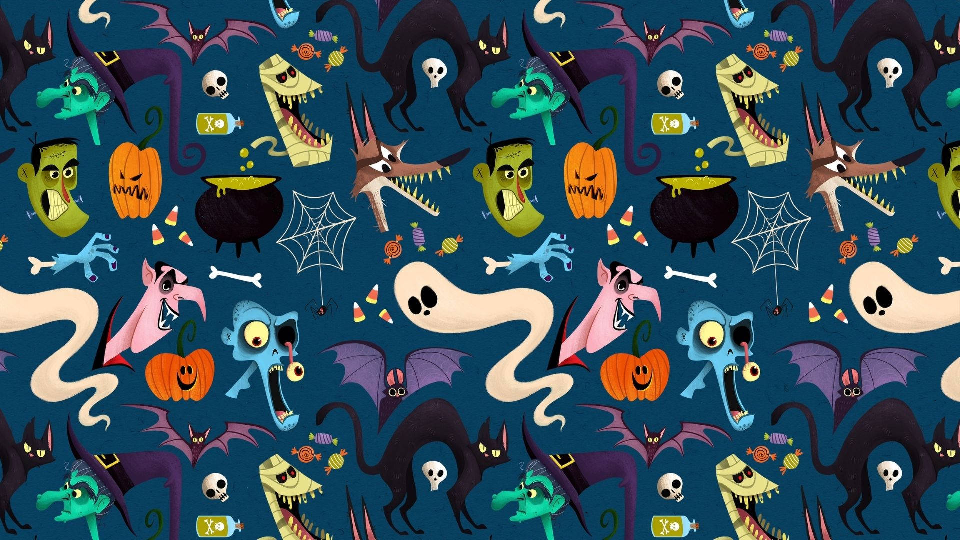 Vichwa Vinavyoelea vya Katuni vya Halloween Picha ya Ukuta