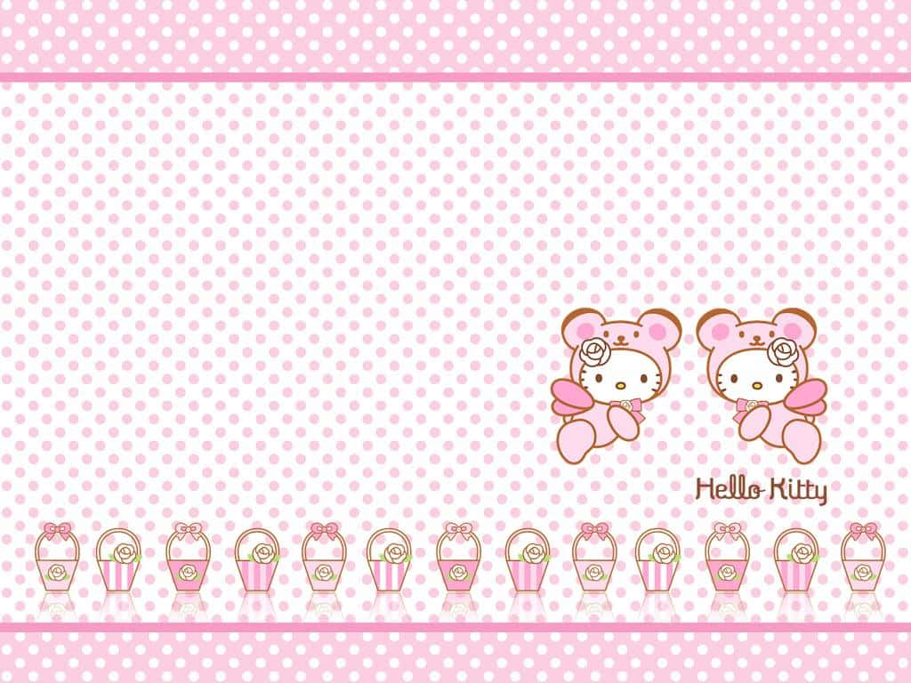 Vikapu Viwili vya Pink vya Hello Kitty Wapenzi Picha ya Ukuta
