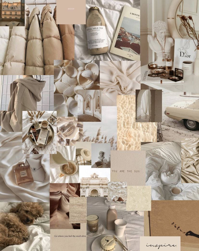 Vinywaji Collage ya Aesthetic ya Beige Picha ya Ukuta