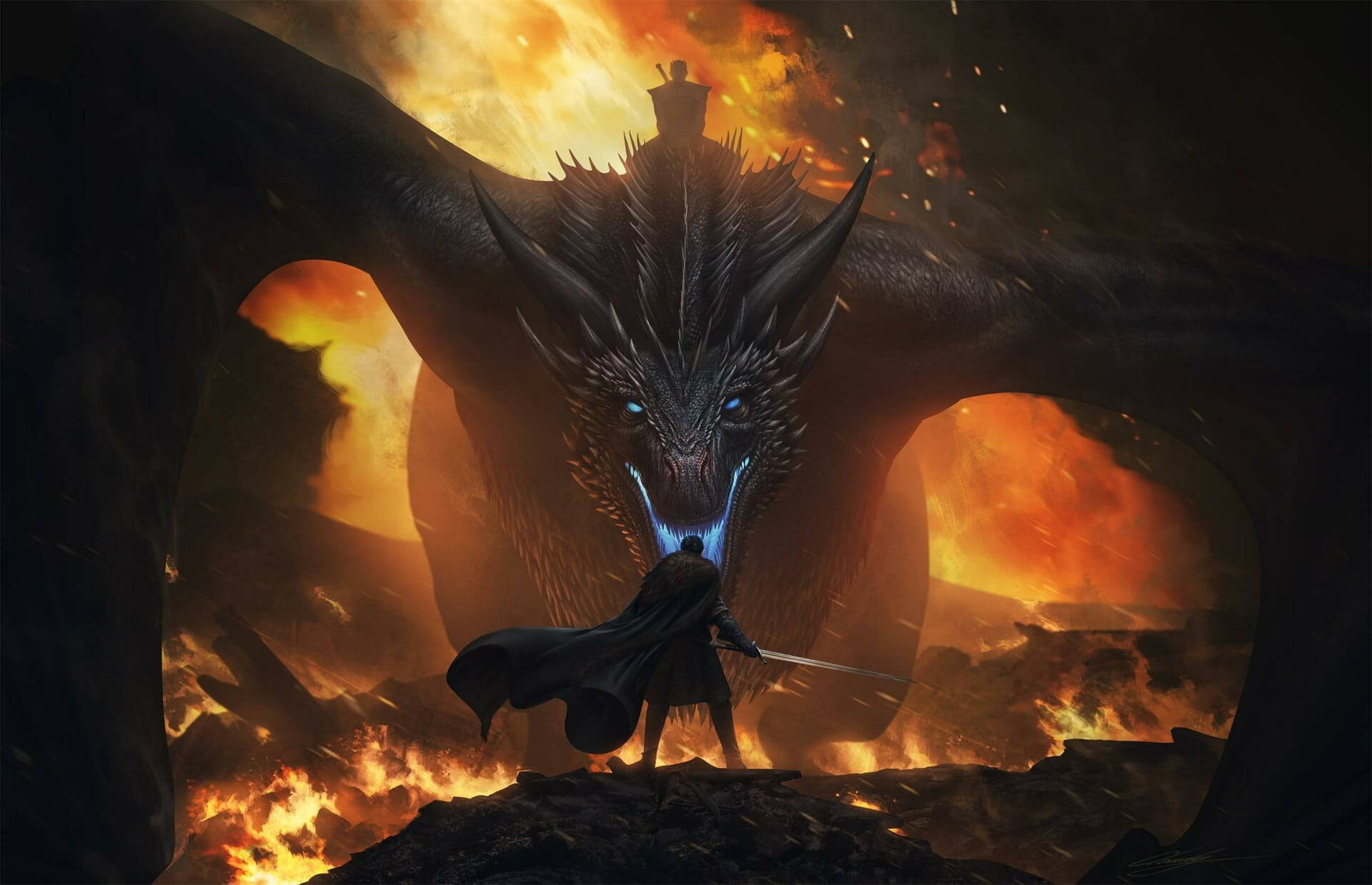 Viserion Akimpambana na Jon Snow Game of Thrones Picha ya Ukuta