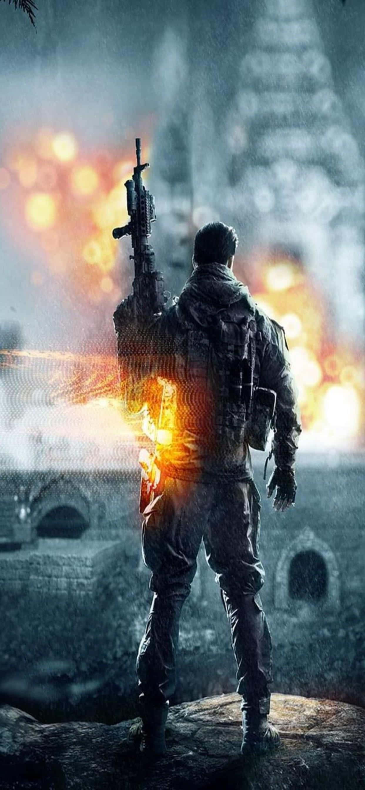 Vita vya kusisimka kwenye iPhone Xs Max katika Battlefield 4 Picha ya Ukuta