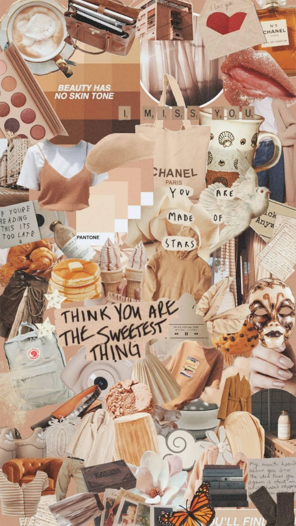 Vitu Vitamu Vyenye Rangi ya Beige Collage ya Aesthetic Picha ya Ukuta